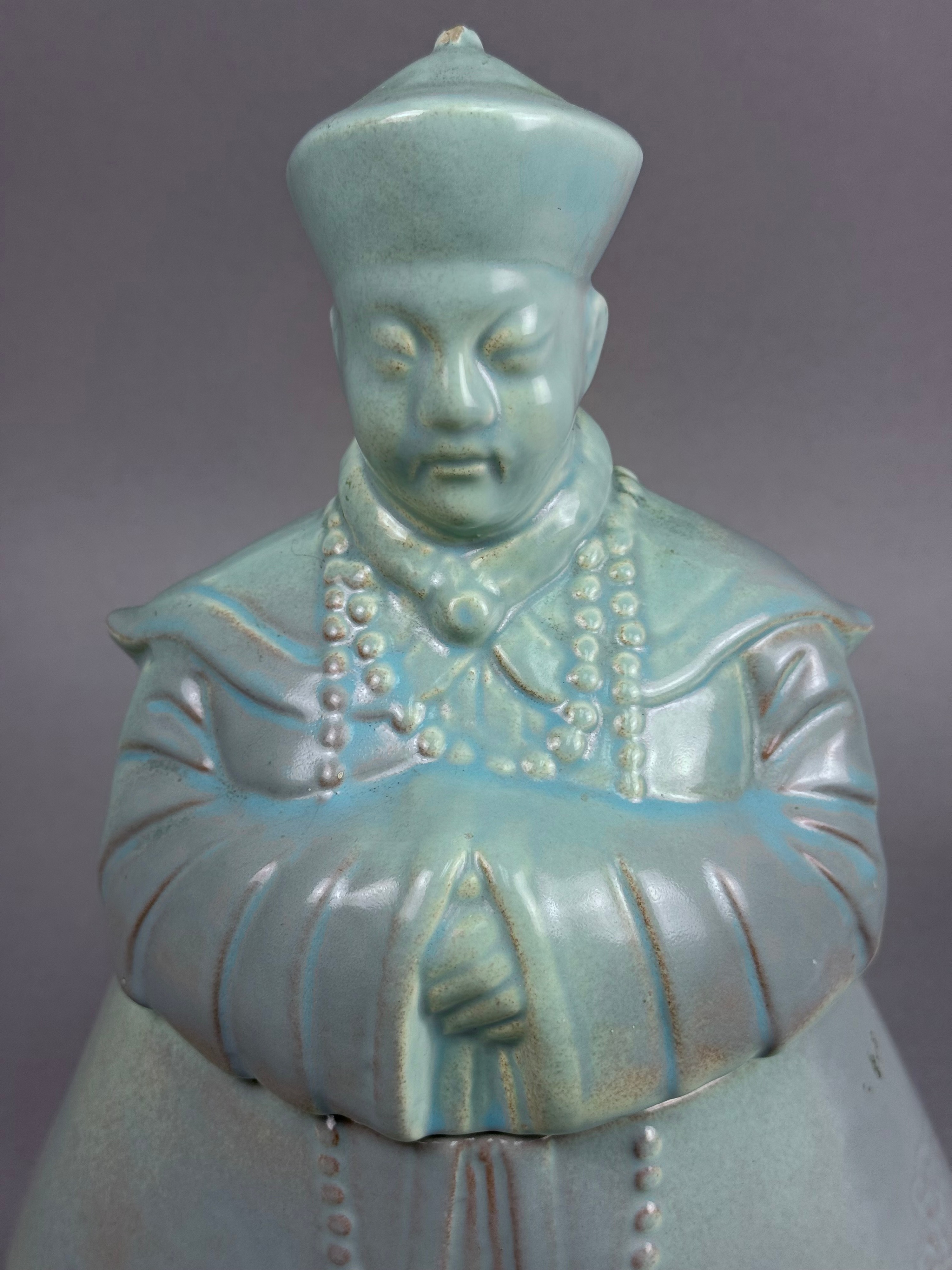 Turquoise Glazed Ceramic Emperor Cookie Jar