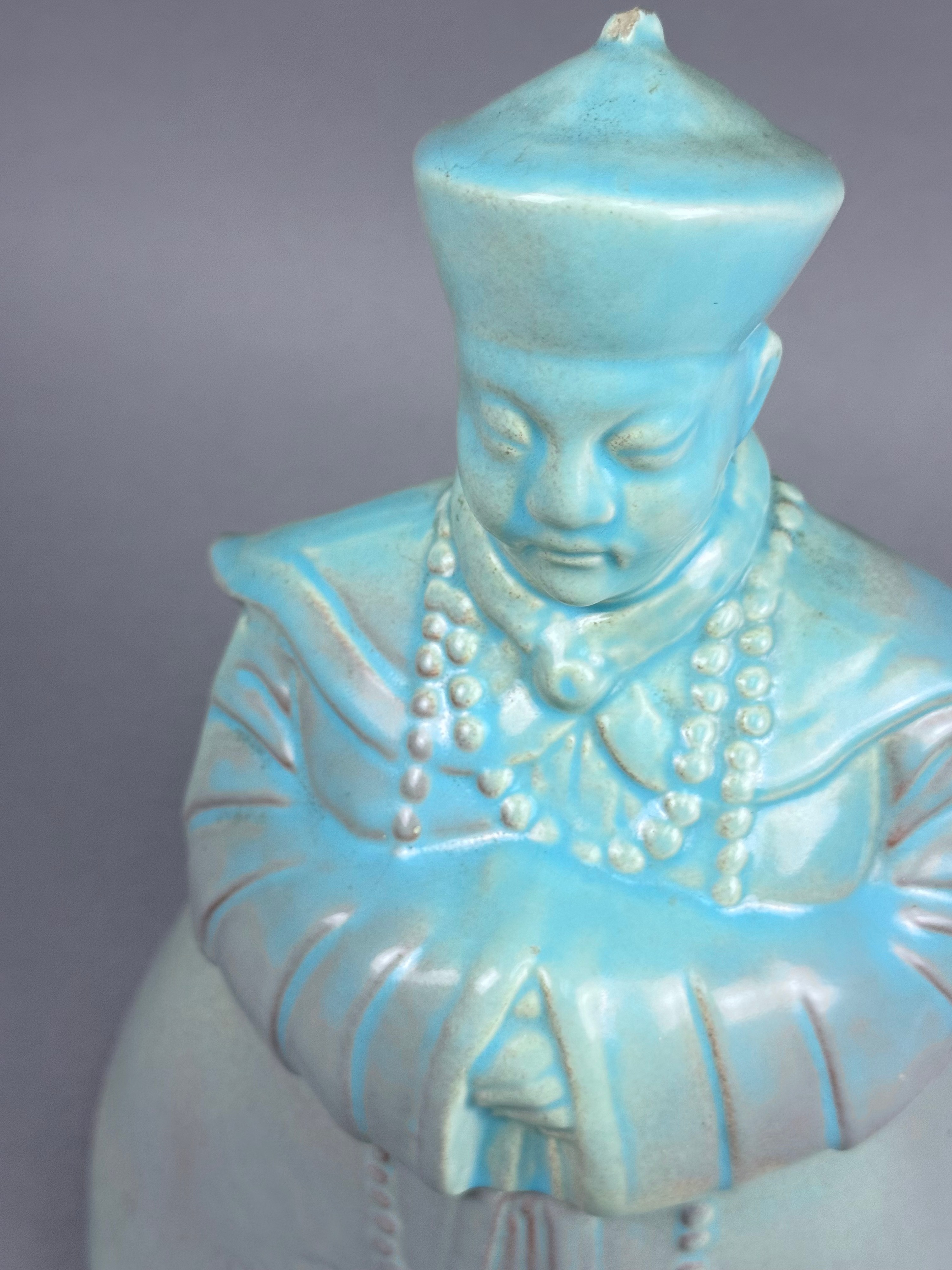 Turquoise Glazed Ceramic Emperor Cookie Jar