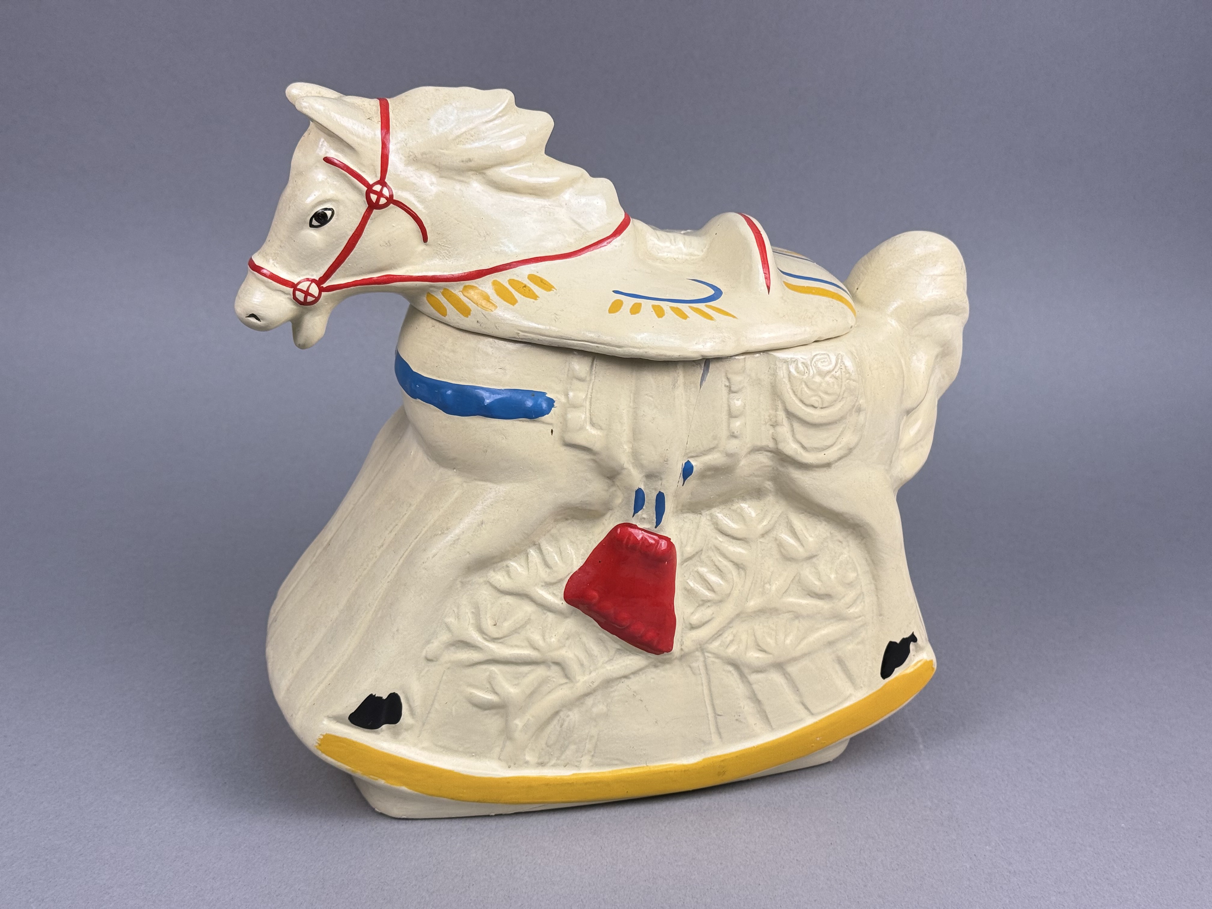 Cold-Painted Earthenware Rocking Horse Cookie Jar