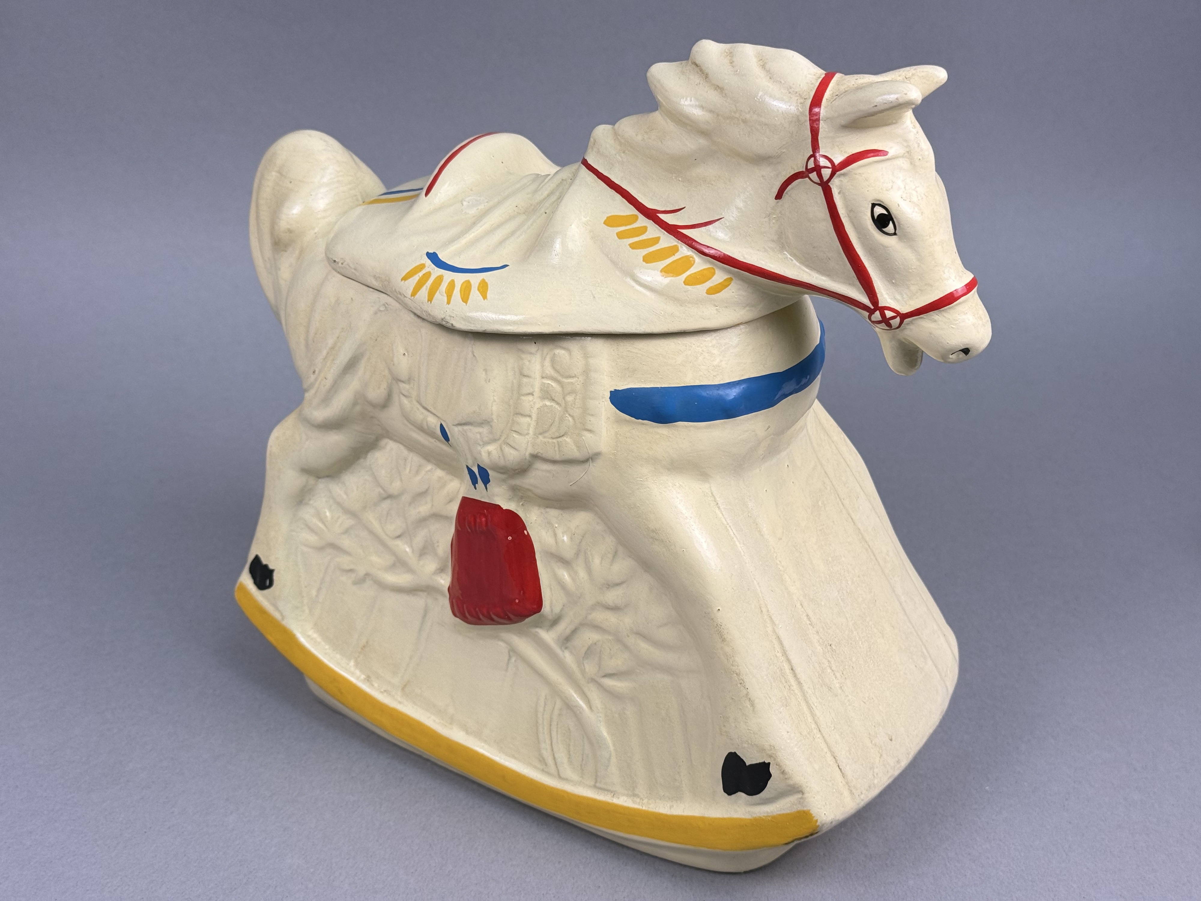 Cold-Painted Earthenware Rocking Horse Cookie Jar