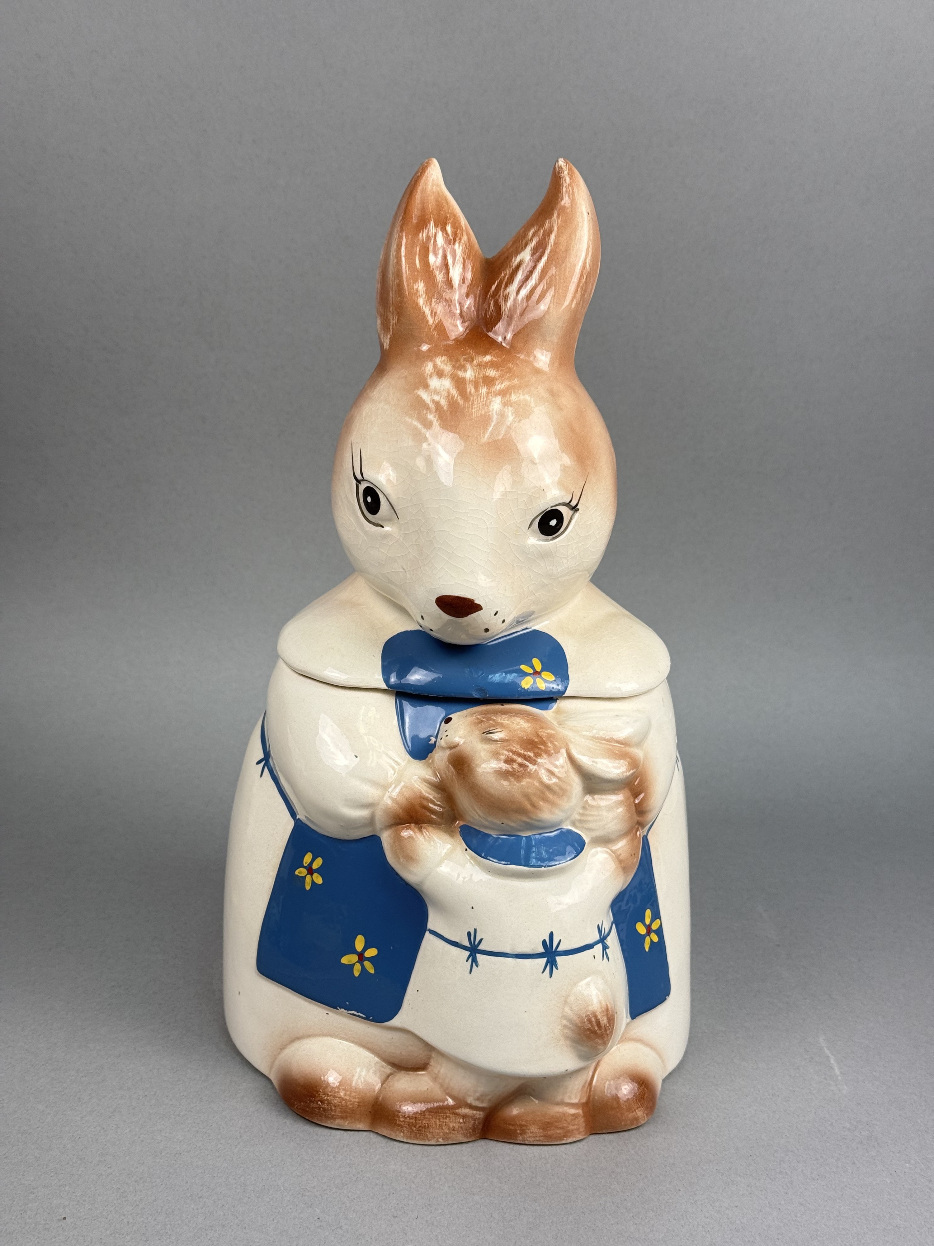 Earthenware Mother & Baby Rabbit Cookie Jar