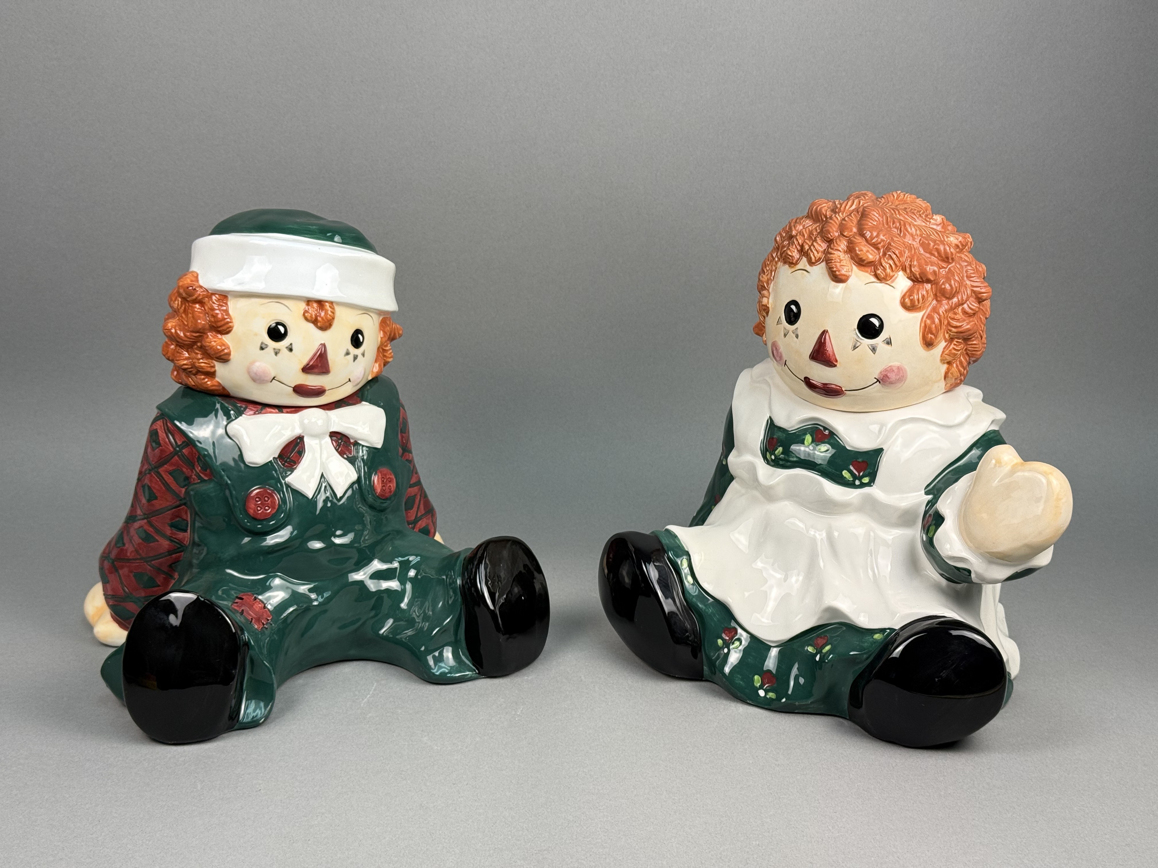 2 Sakura Ceramic Raggedy Ann & Andy Cookie Jars