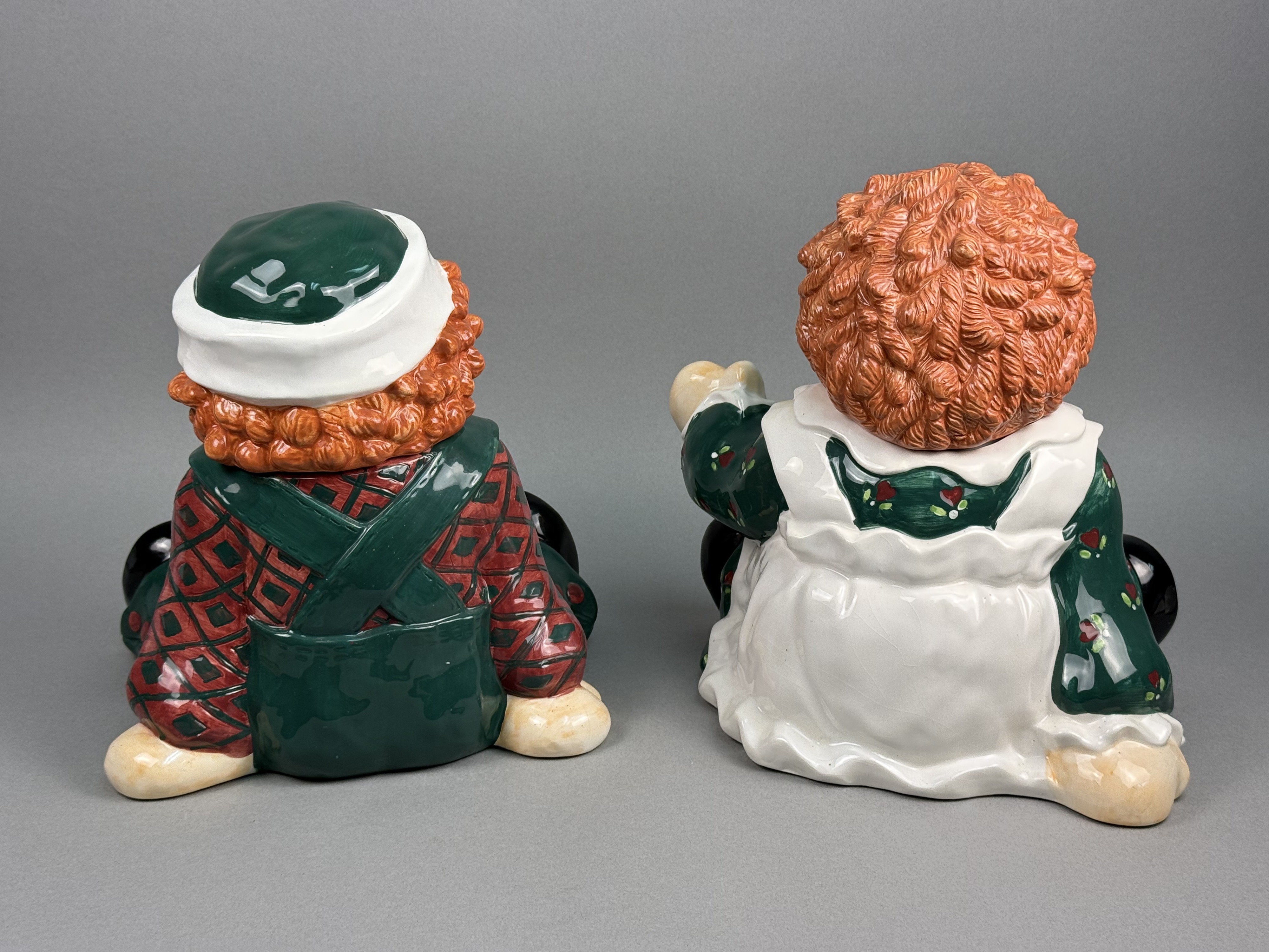 2 Sakura Ceramic Raggedy Ann & Andy Cookie Jars