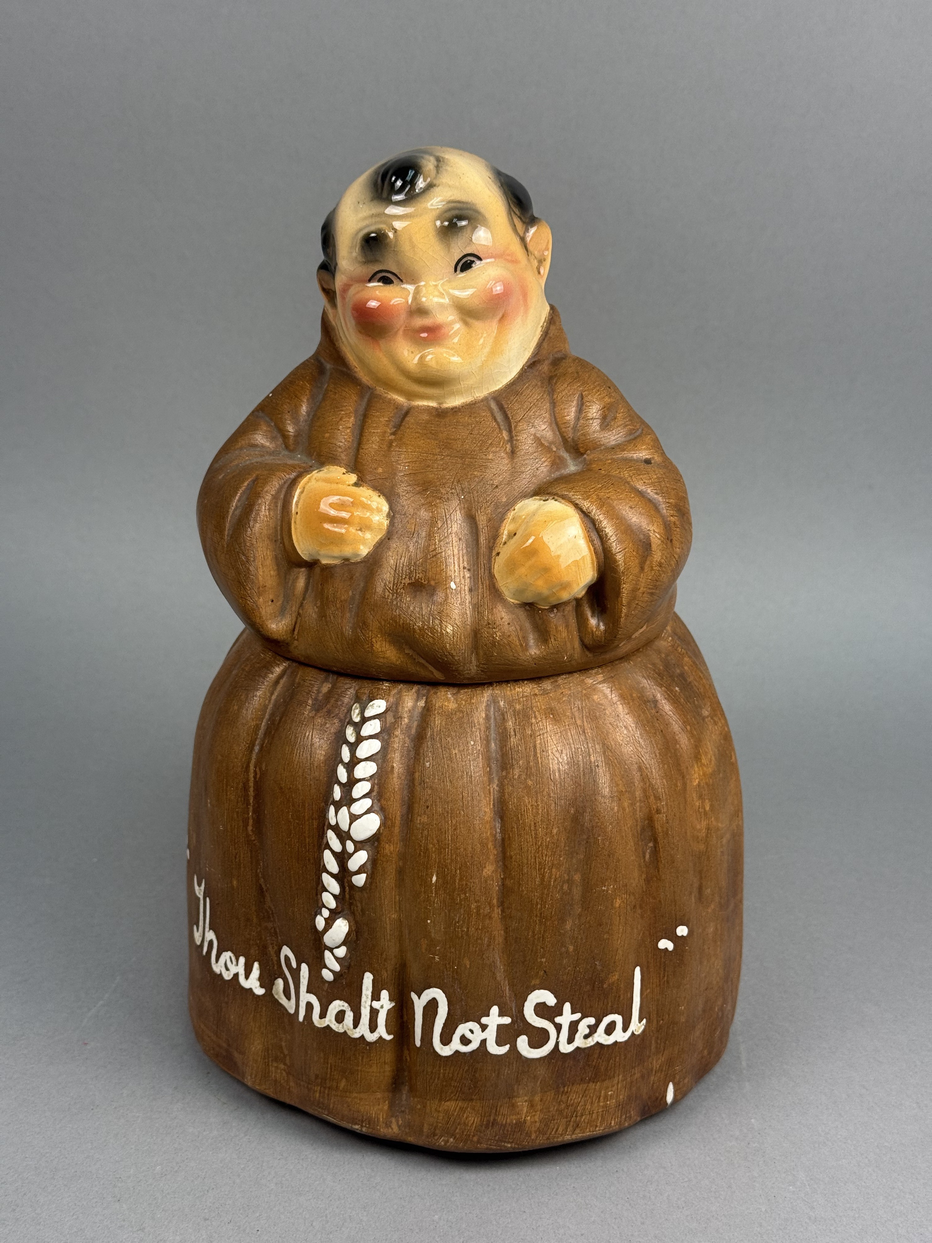 Earthenware Seated Monk Cookie Jar