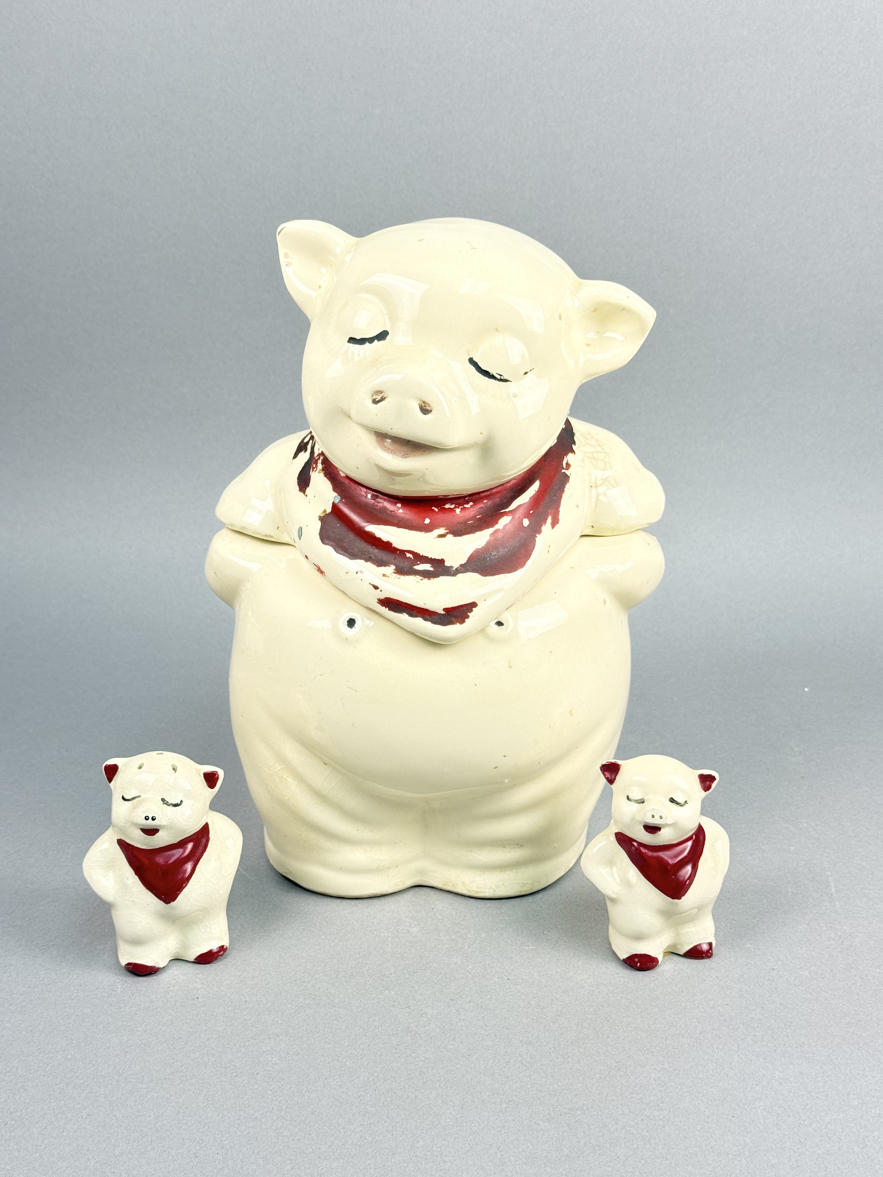 Ceramic Smiling Pig Cookie Jar & Shakers