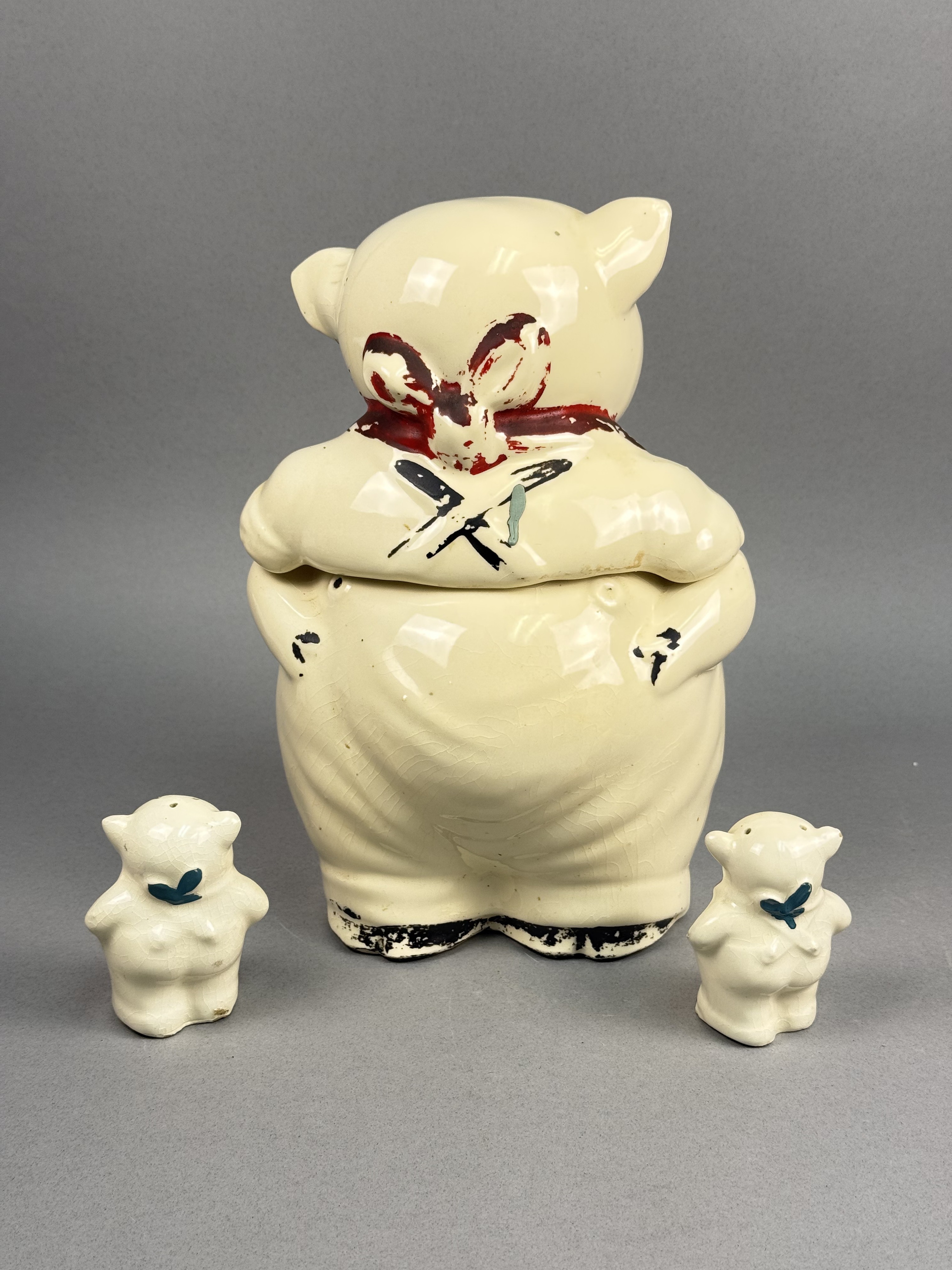 Ceramic Smiling Pig Cookie Jar & Shakers