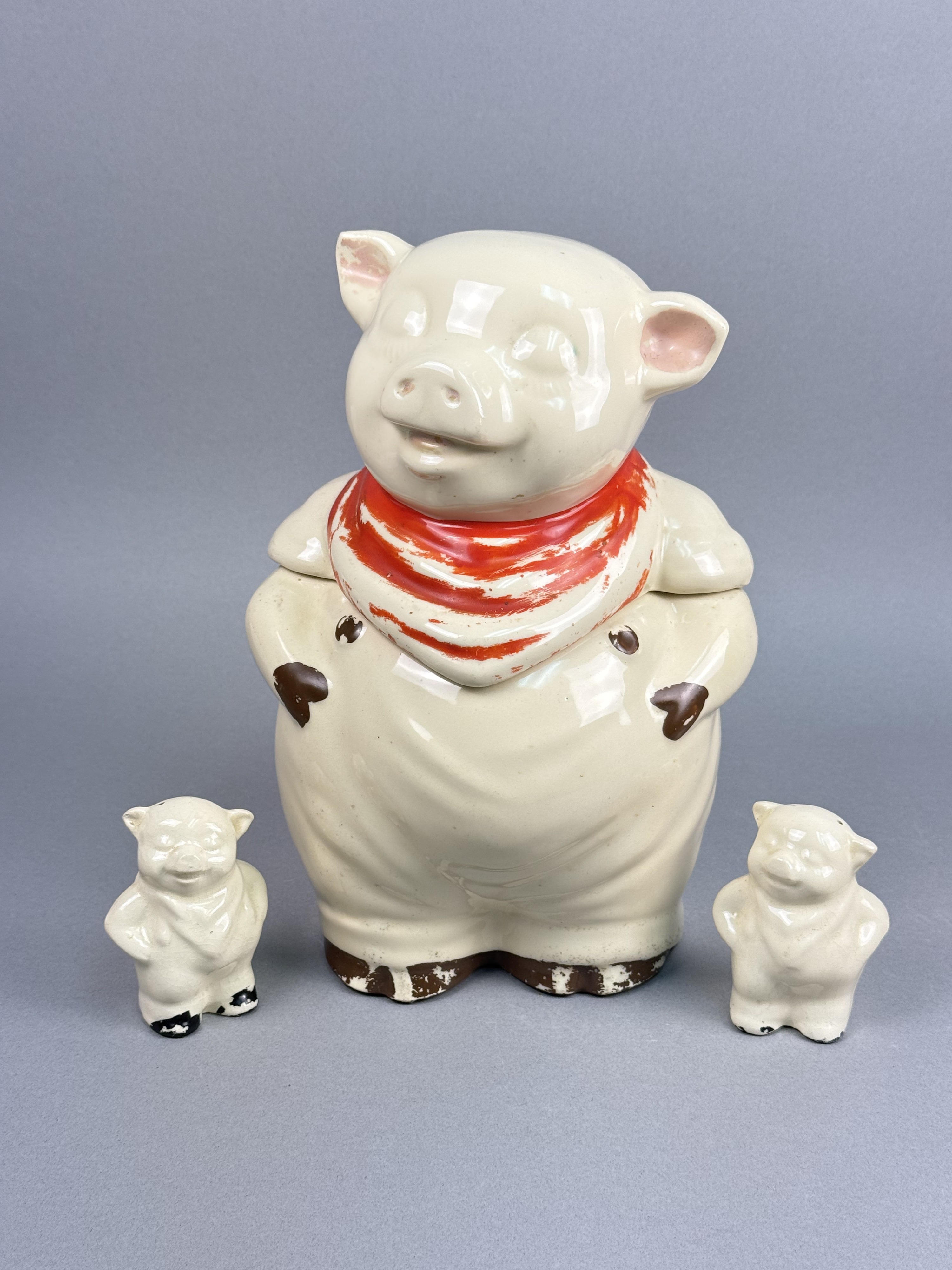 USA Earthenware Smiling Pig Cookie Jar & Shakers