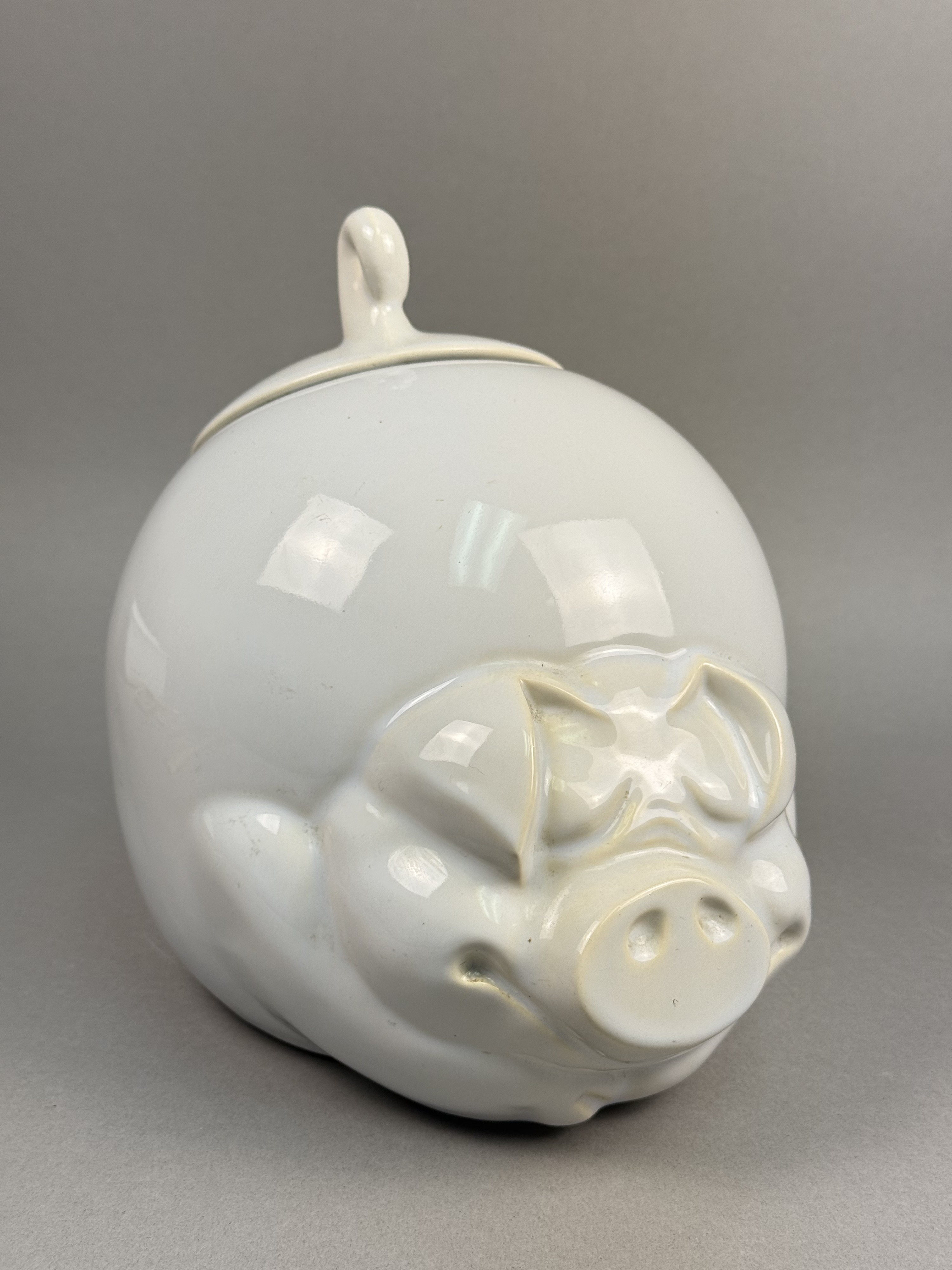 White Ceramic Pig Head Lidded Canister