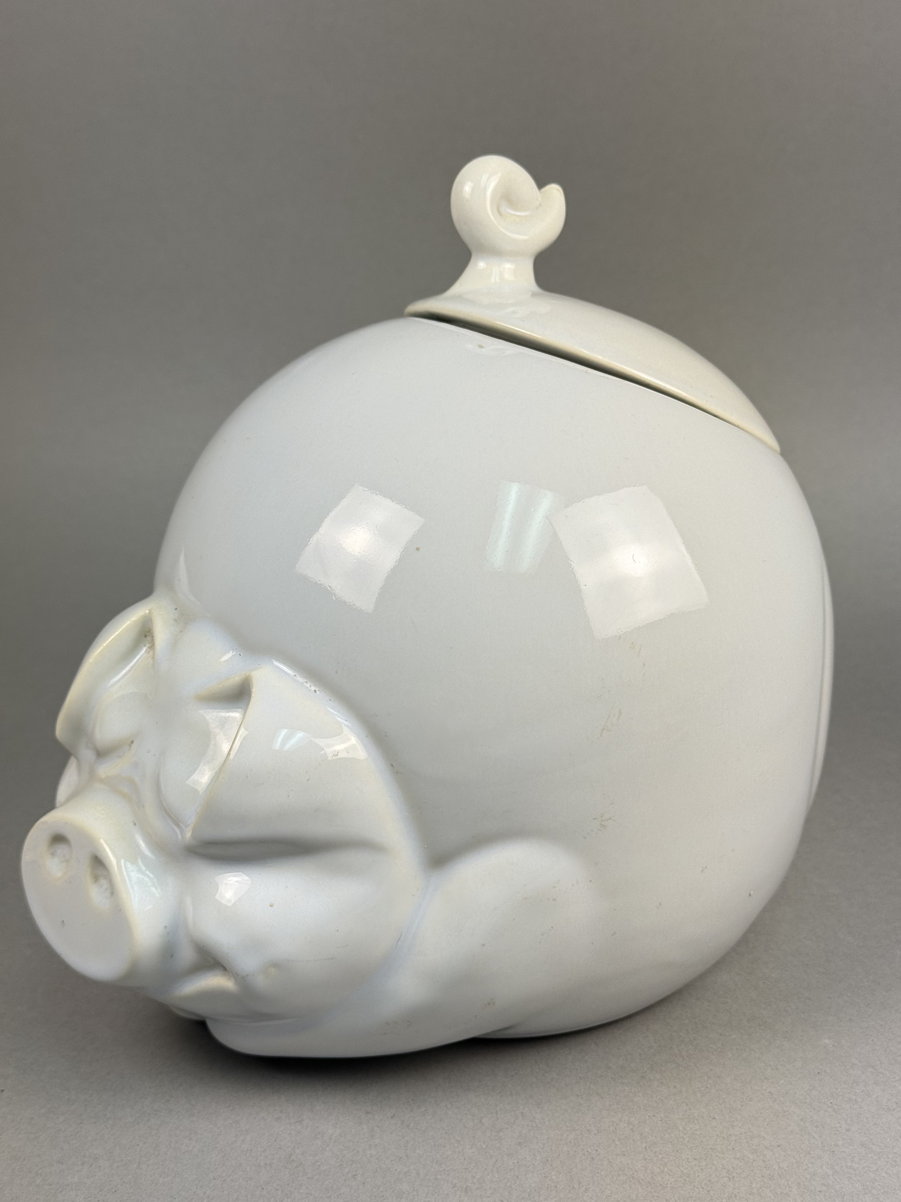 White Ceramic Pig Head Lidded Canister