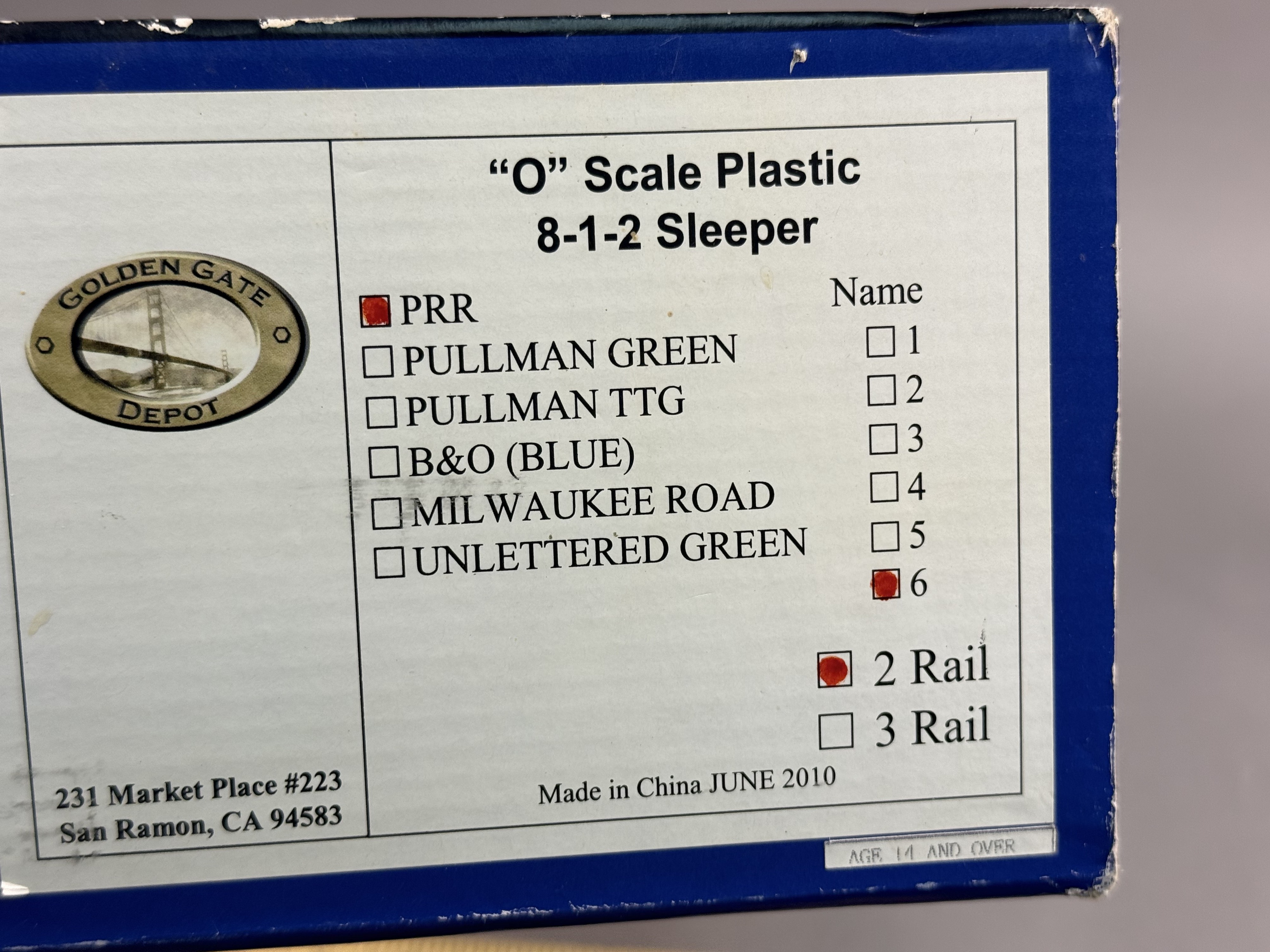 Golden Gate Depot PRR Plastic 8-1-2 Sleeper Car