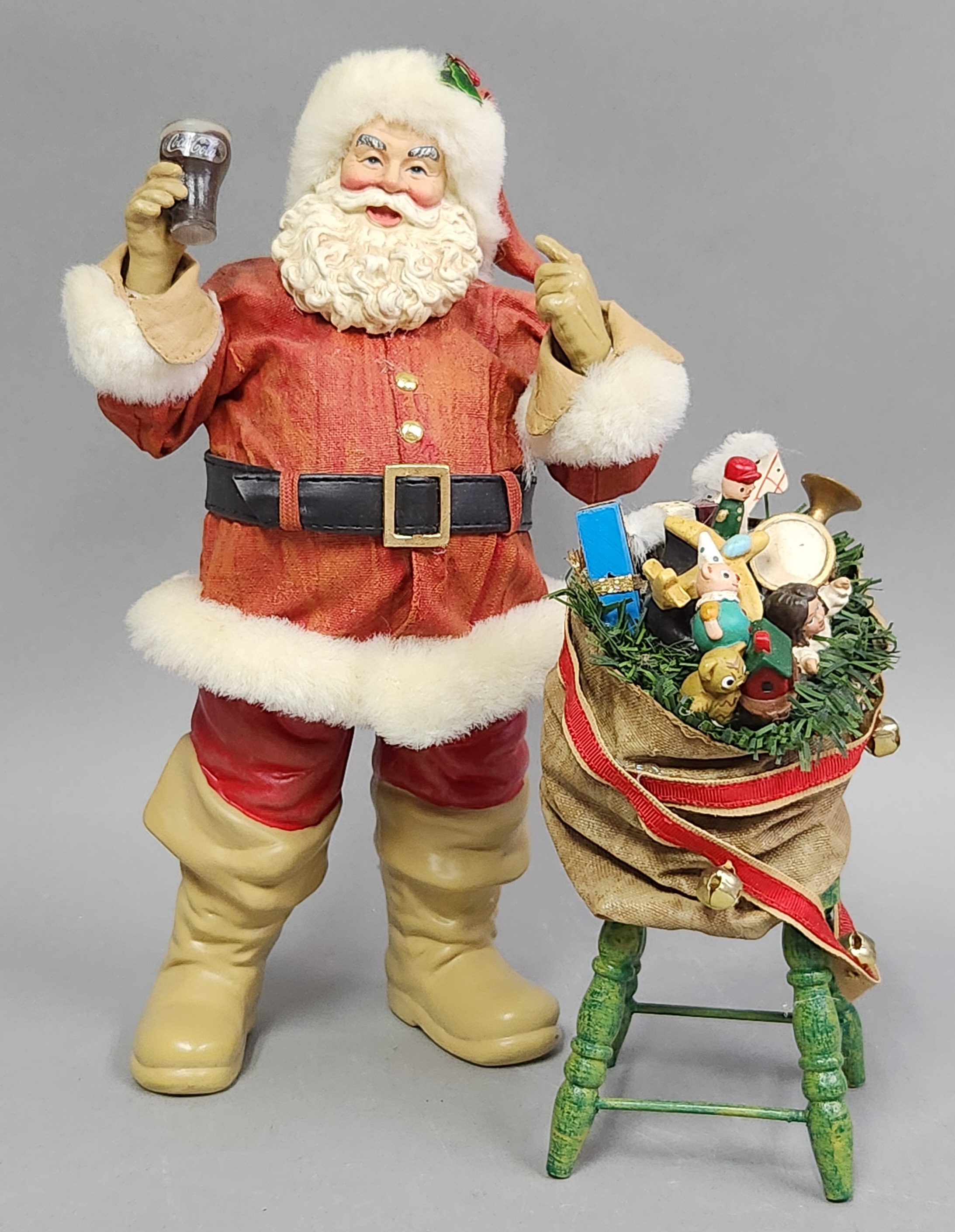 Coca-Cola Fabric Mache Licensed Santa & Stool