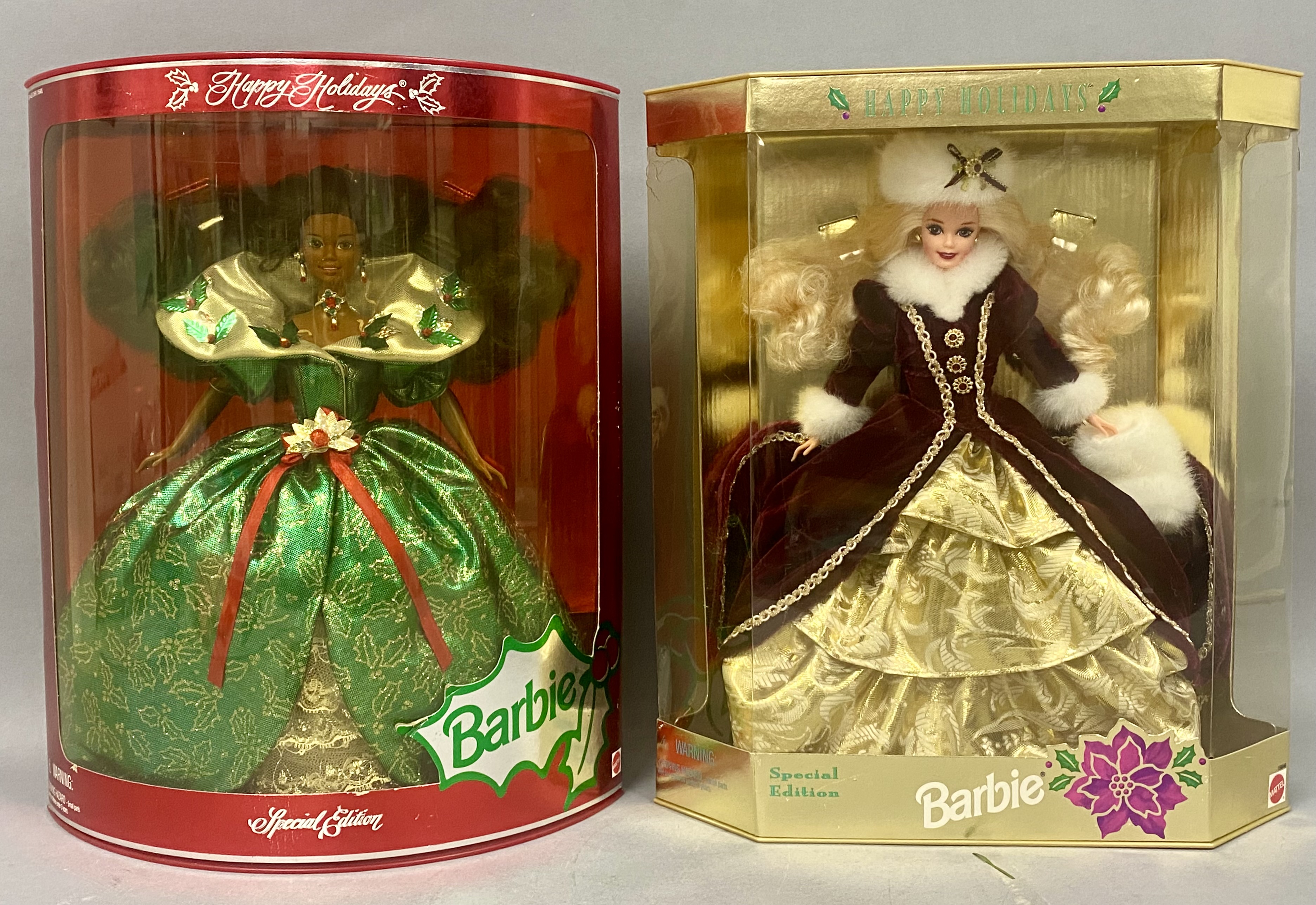 2 Mattel Happy Holidays Barbie Dolls