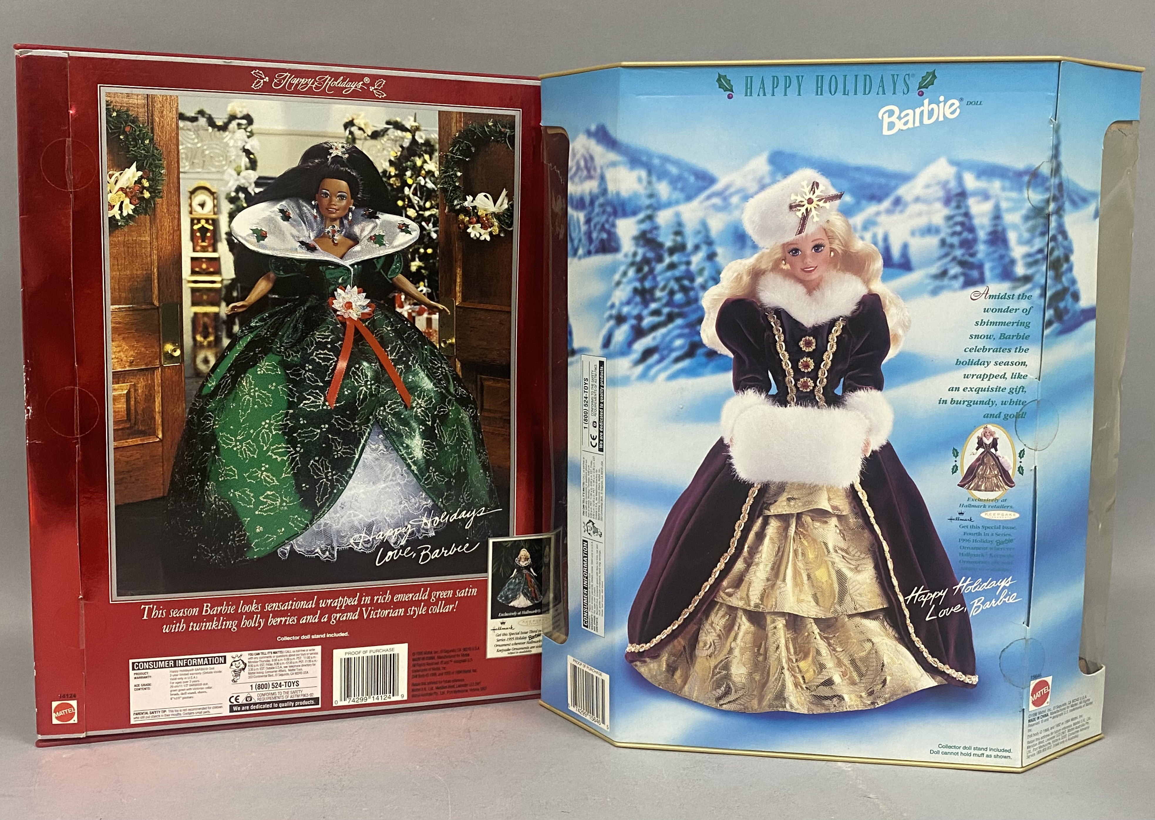 2 Mattel Happy Holidays Barbie Dolls