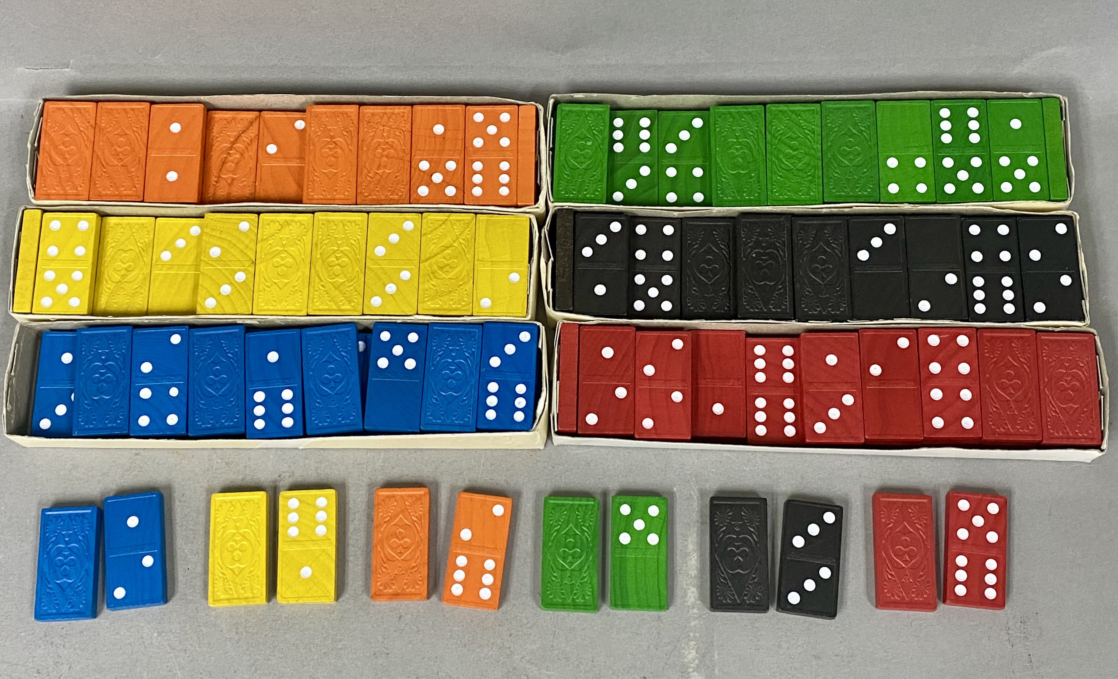 Six Multi-Color Embossed Domino Sets
