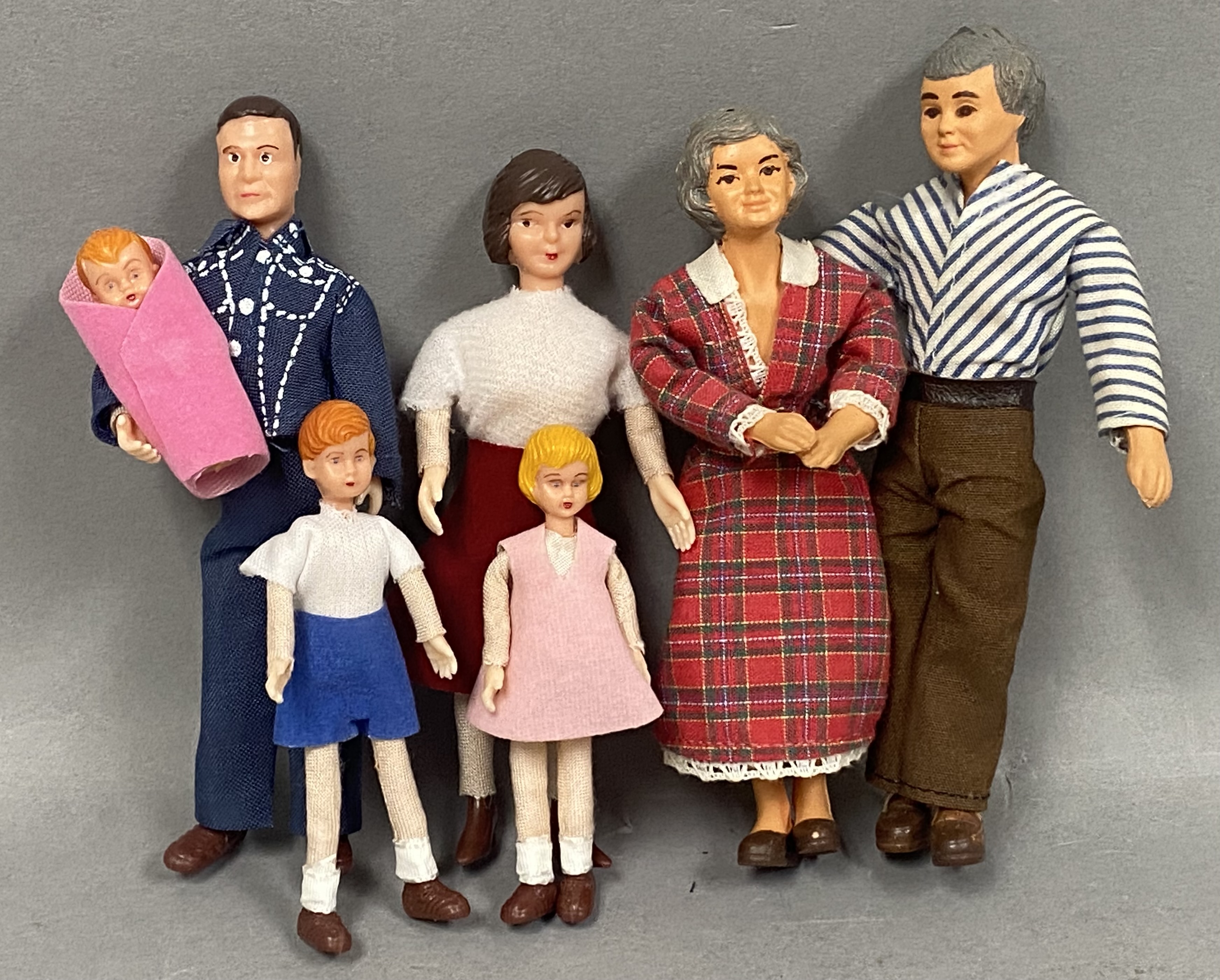 Vintage Mid-Century Dollhouse Family Set