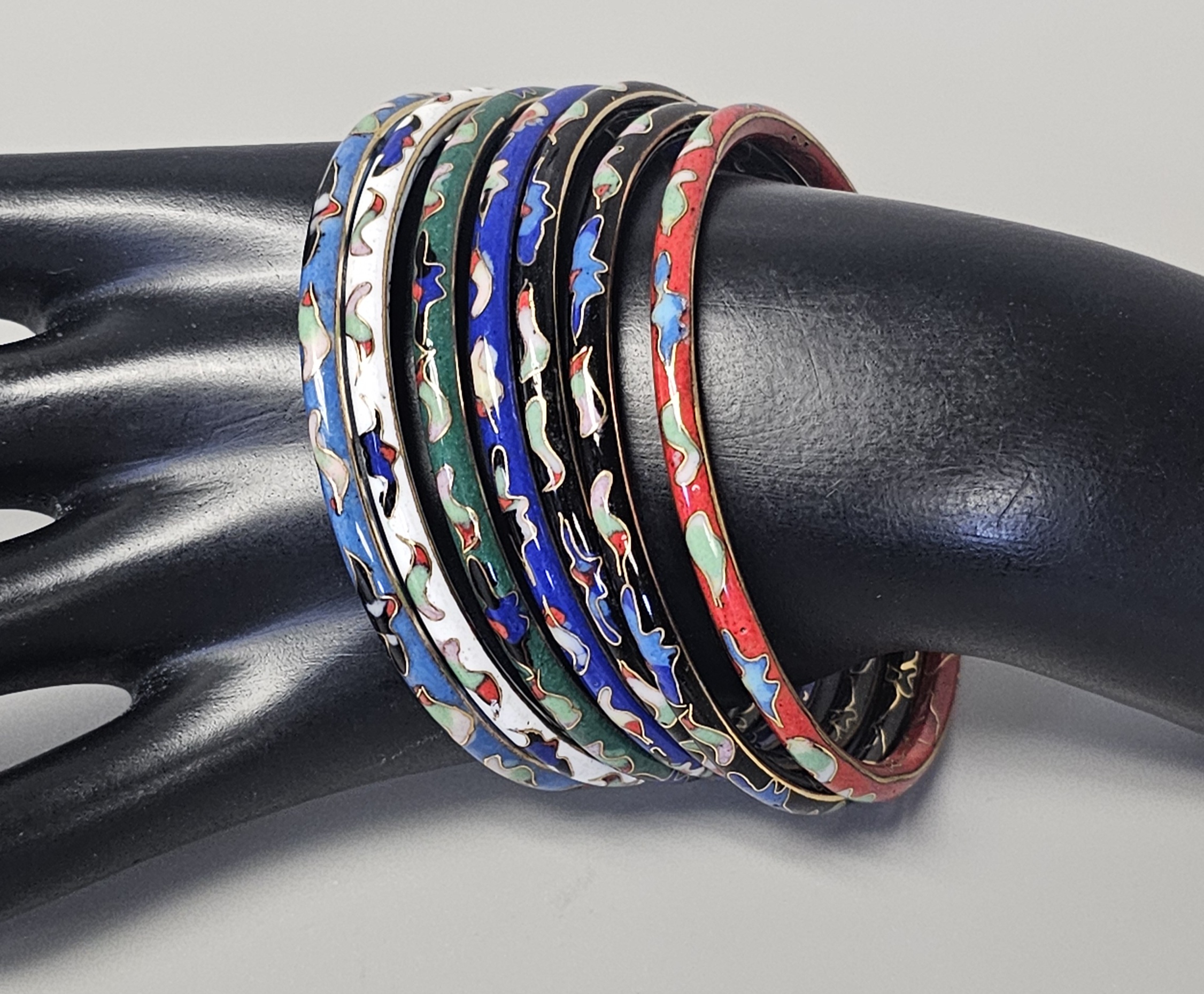 Cloisonne Enamel Floral Bangle Bracelets