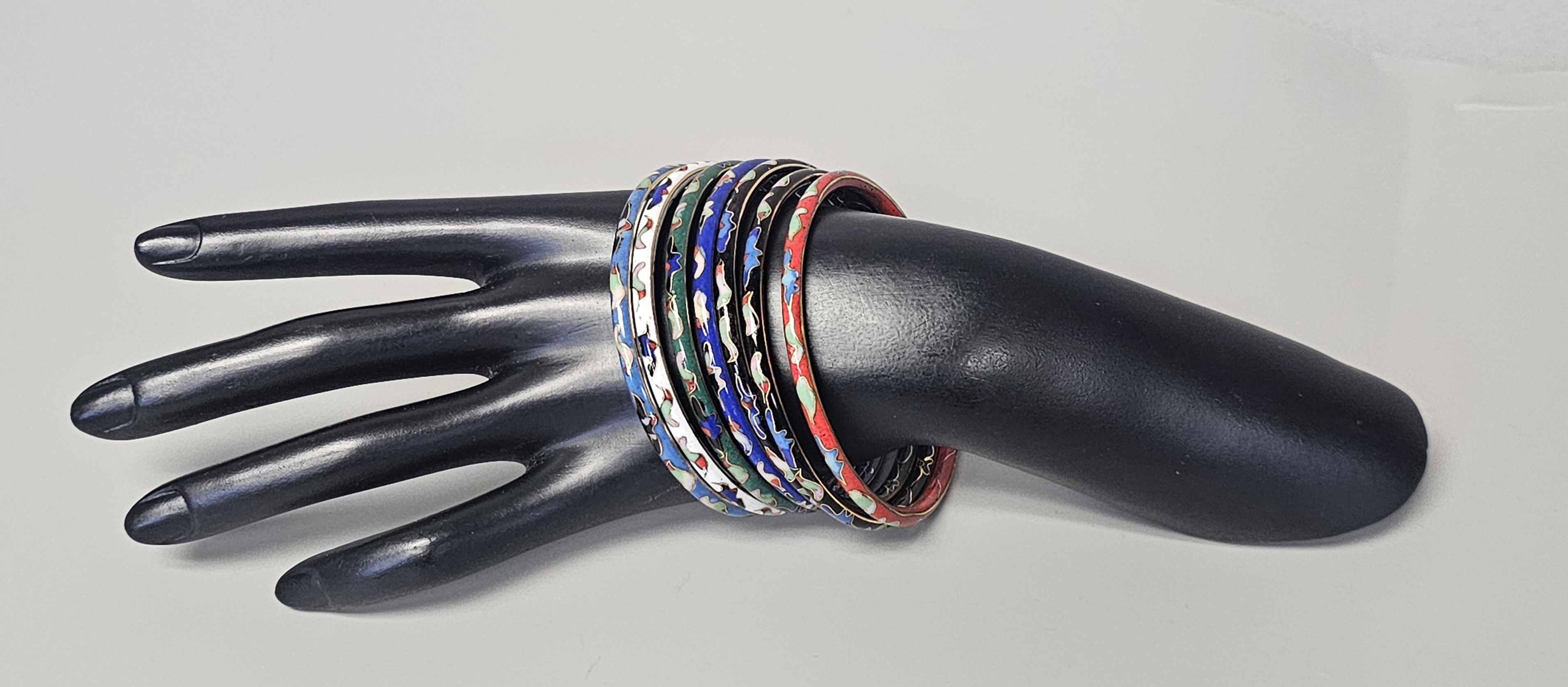 Cloisonne Enamel Floral Bangle Bracelets