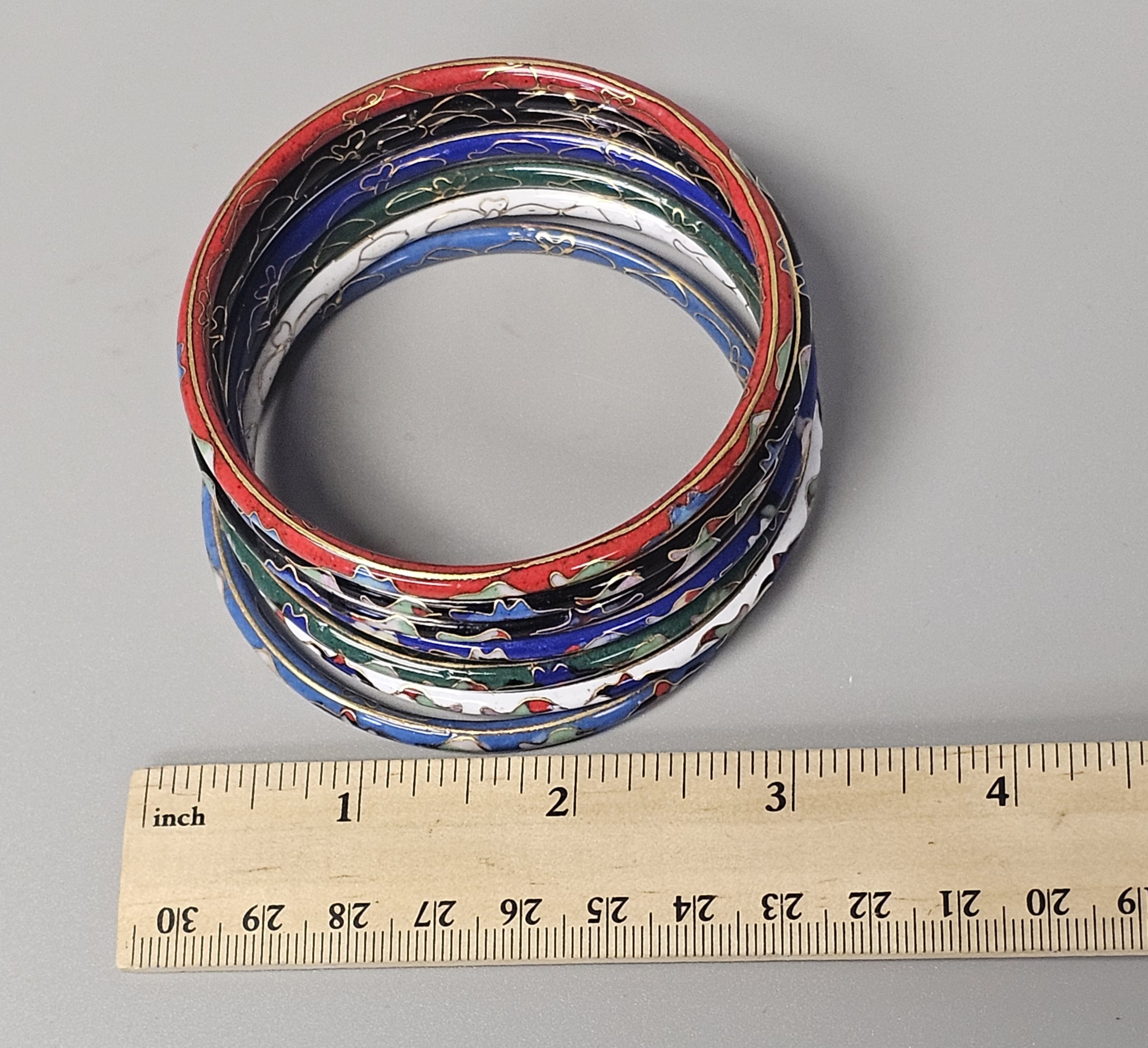 Cloisonne Enamel Floral Bangle Bracelets