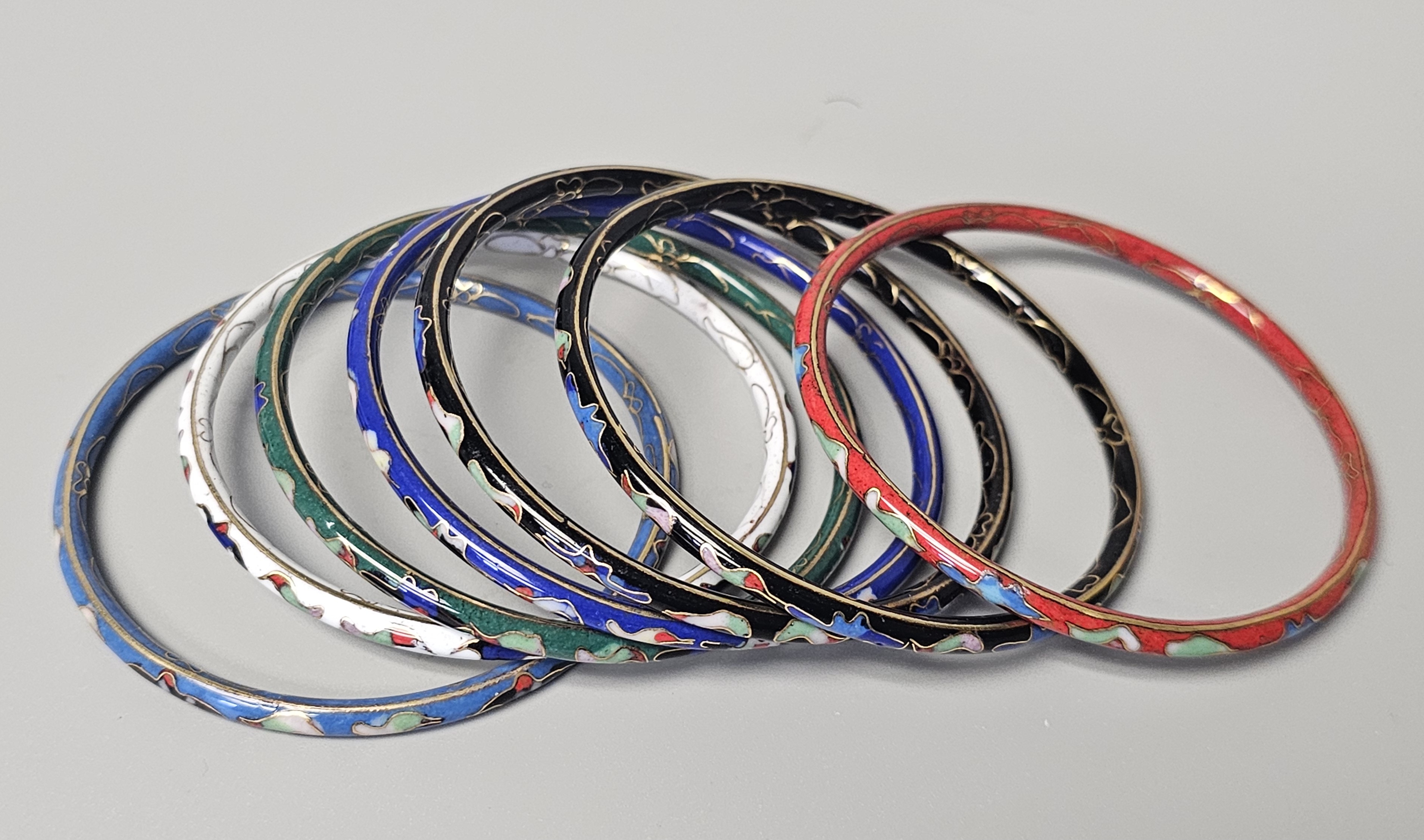 Cloisonne Enamel Floral Bangle Bracelets
