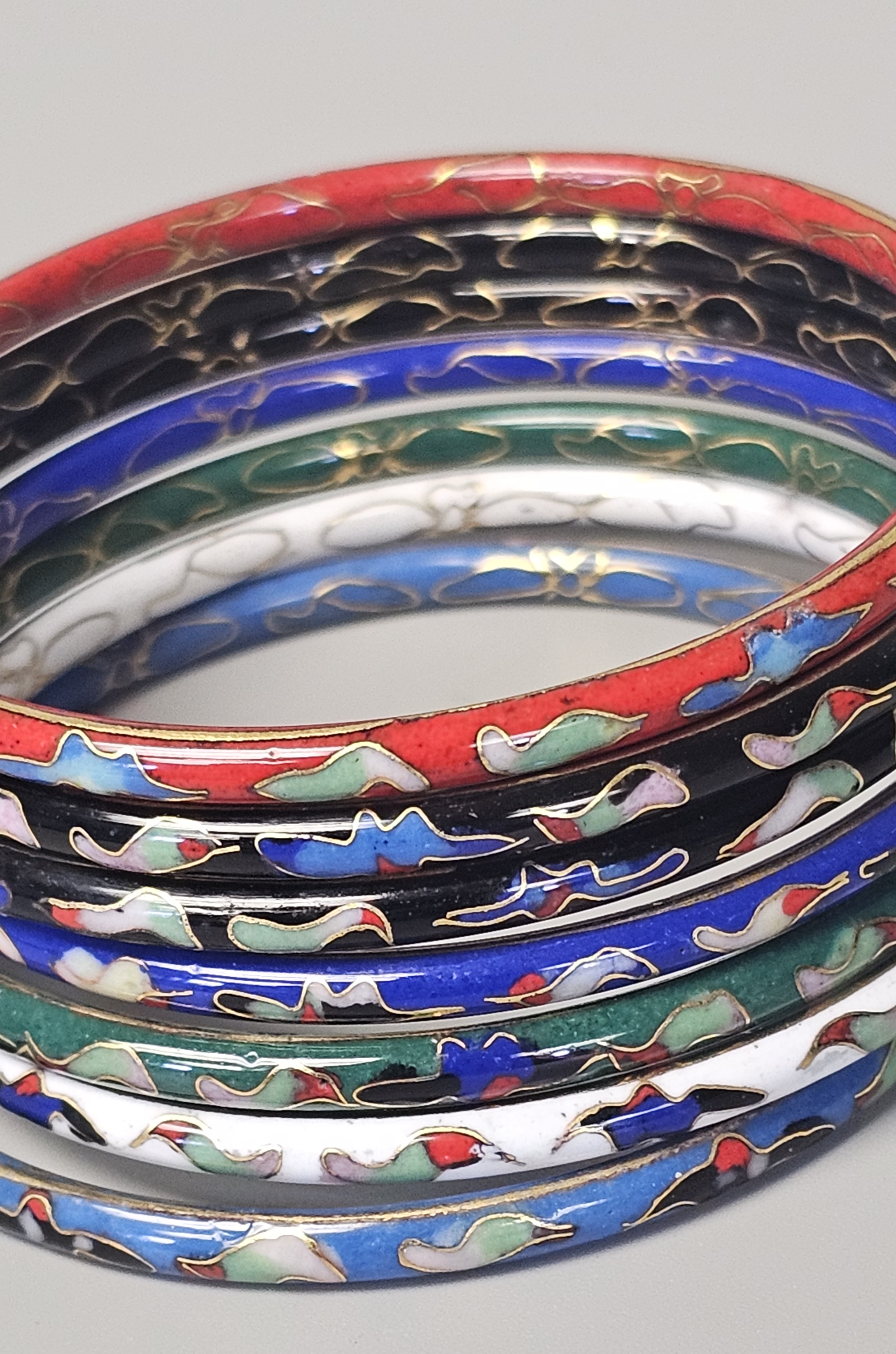 Cloisonne Enamel Floral Bangle Bracelets