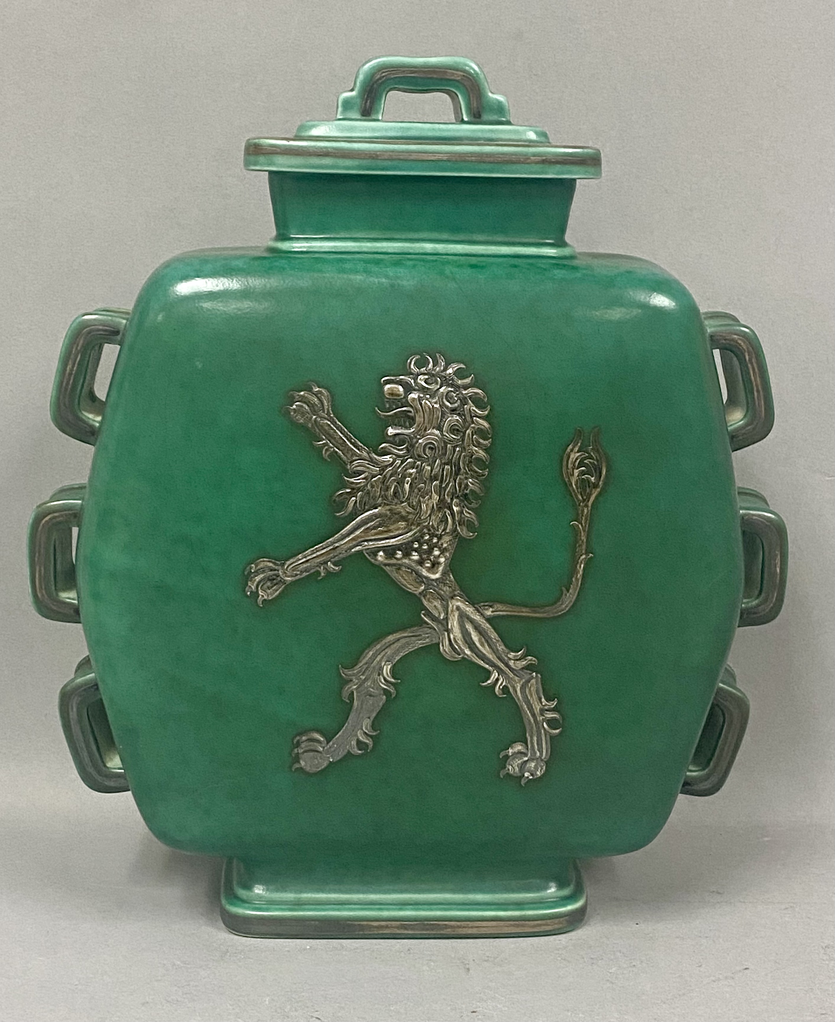 Gustavsberg Argenta Green Lion Rampant Urn