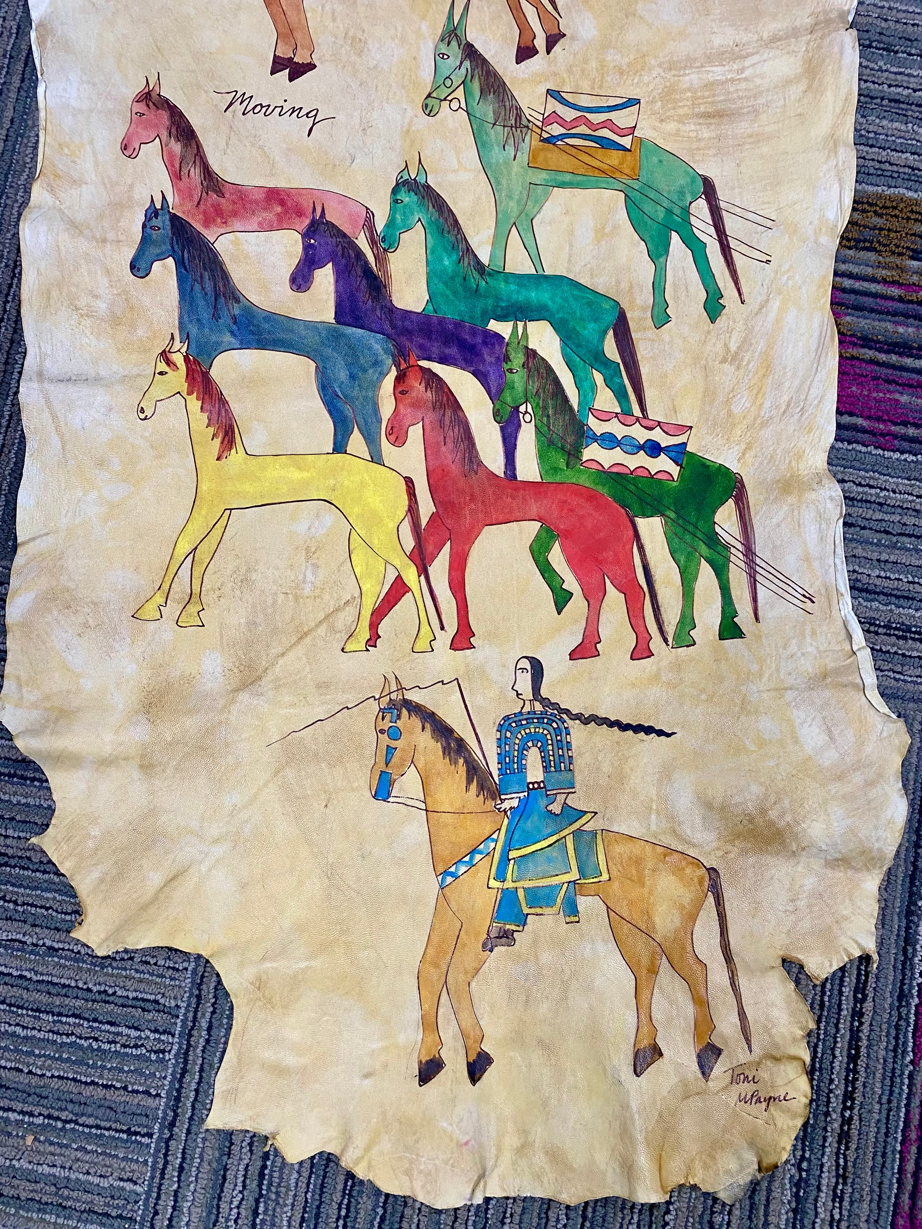 Toni M Payne Painted Animal Hide Moving (Signed)