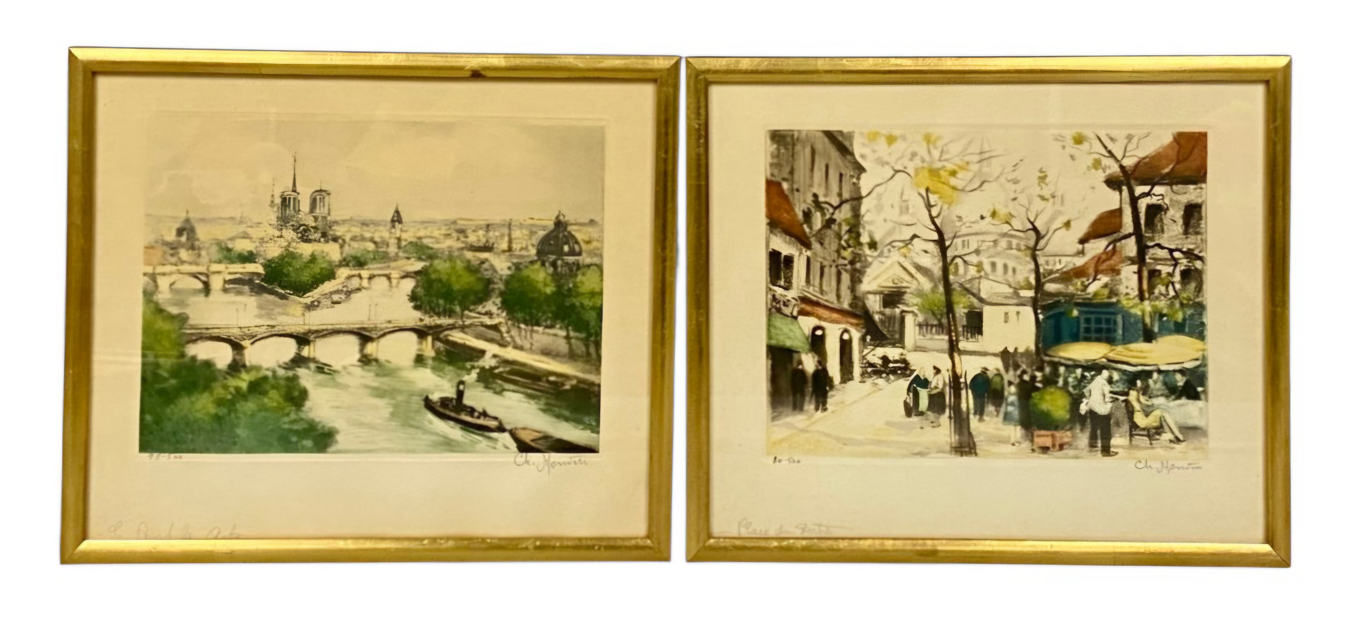 Ch. Martin Signed Paris Scenes Color Etchings
