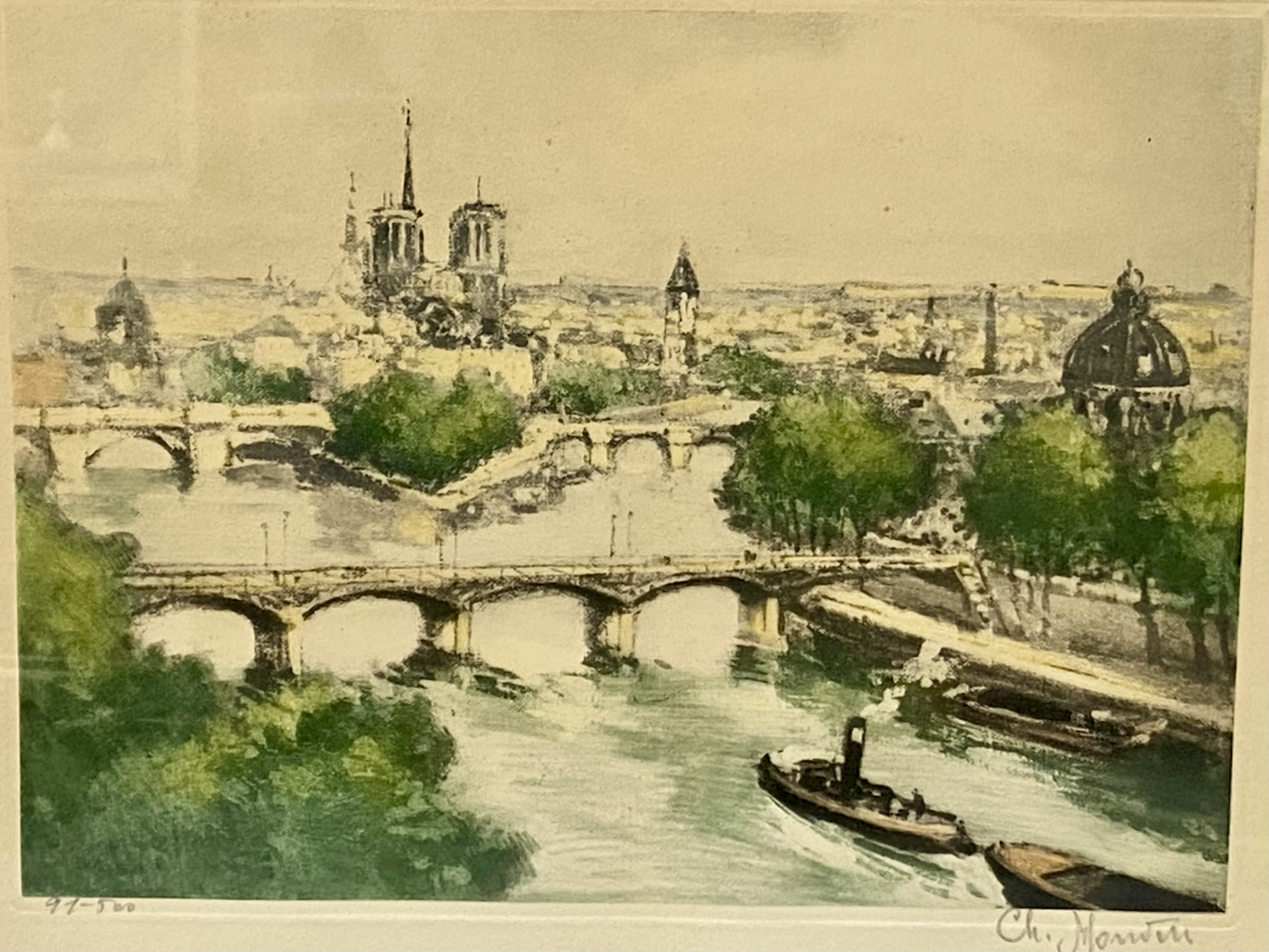 Ch. Martin Signed Paris Scenes Color Etchings