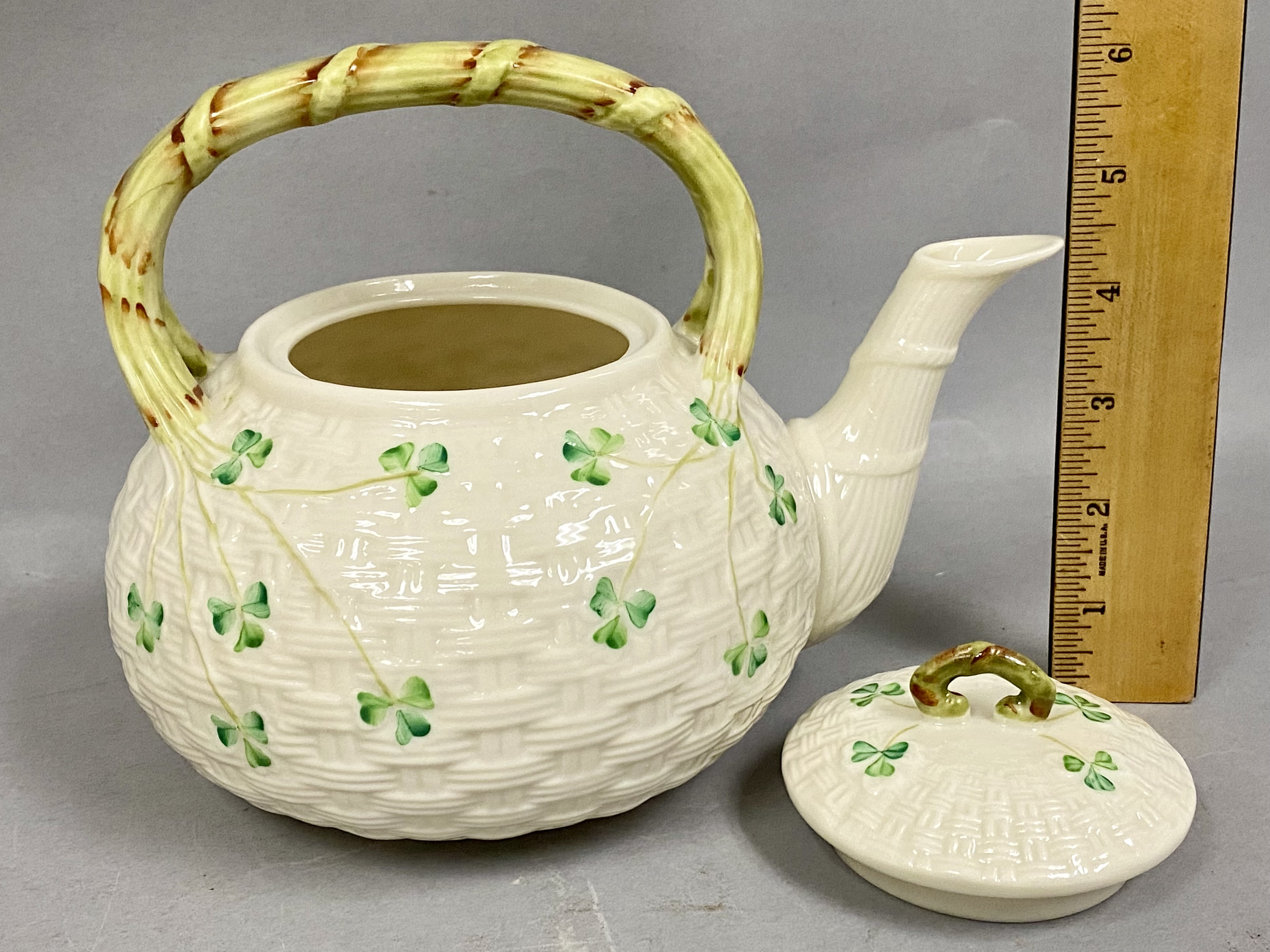 Belleek Shamrock Porcelain Basketweave Tea Set