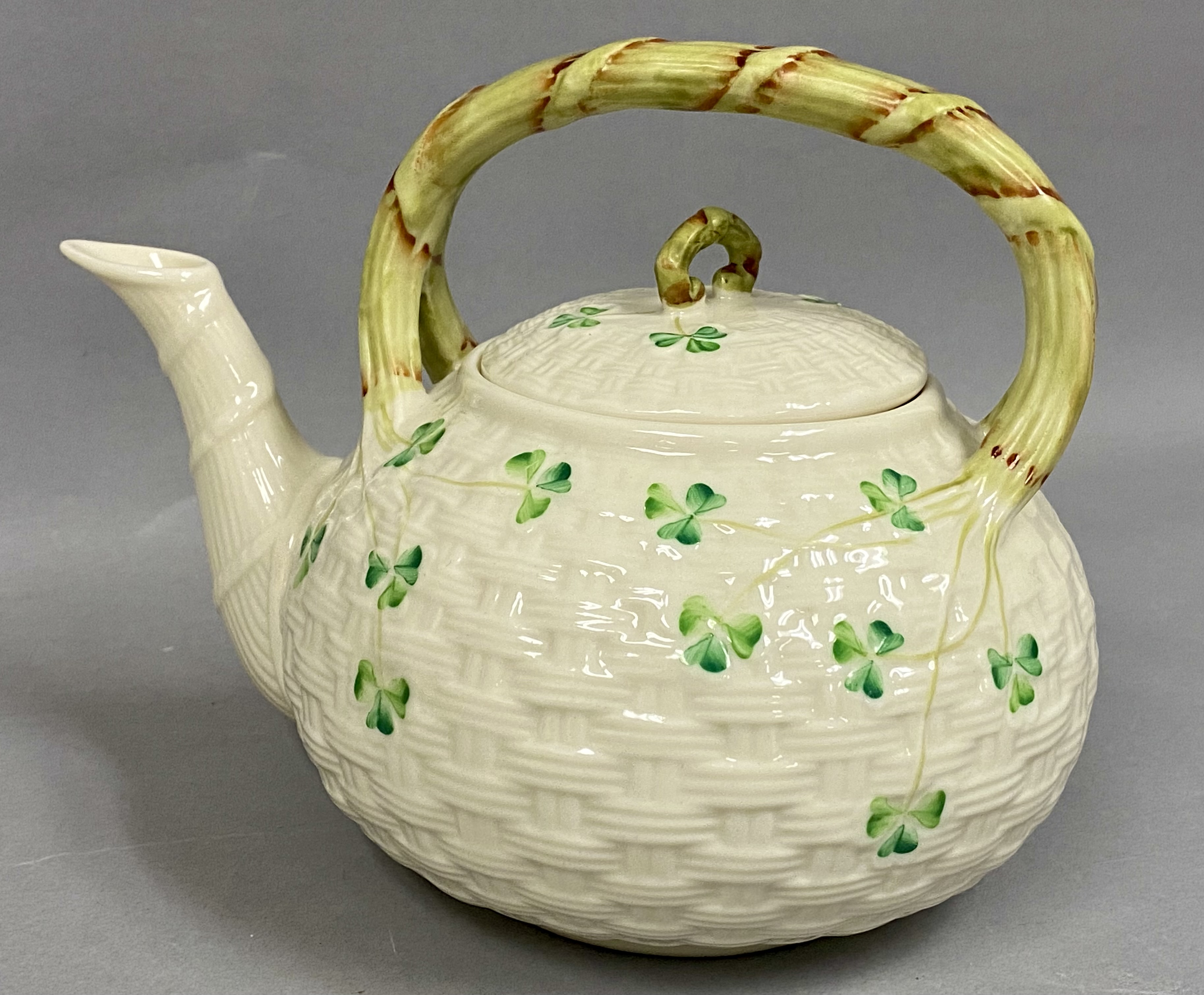 Belleek Shamrock Porcelain Basketweave Tea Set
