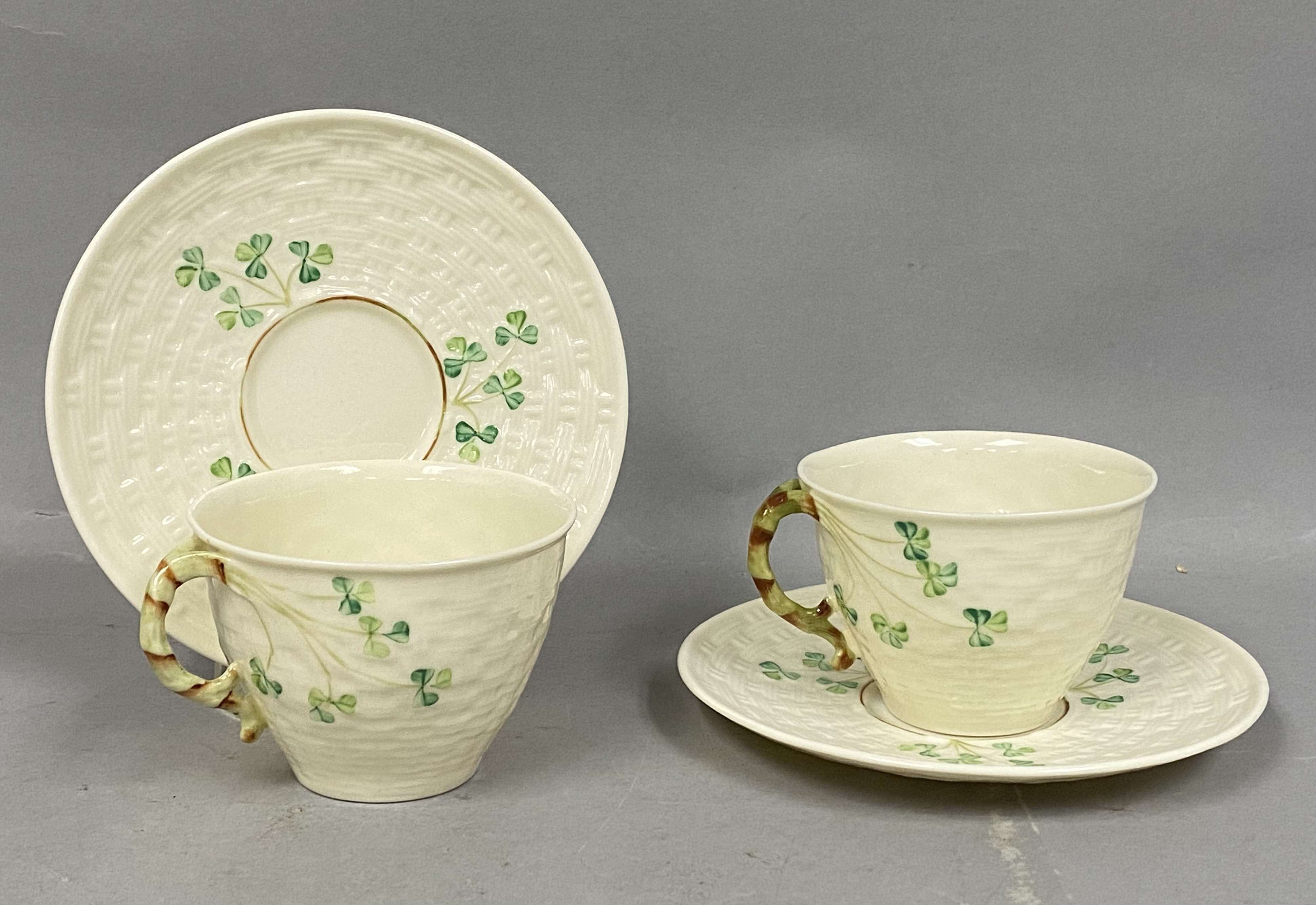Belleek Shamrock Porcelain Basketweave Tea Set