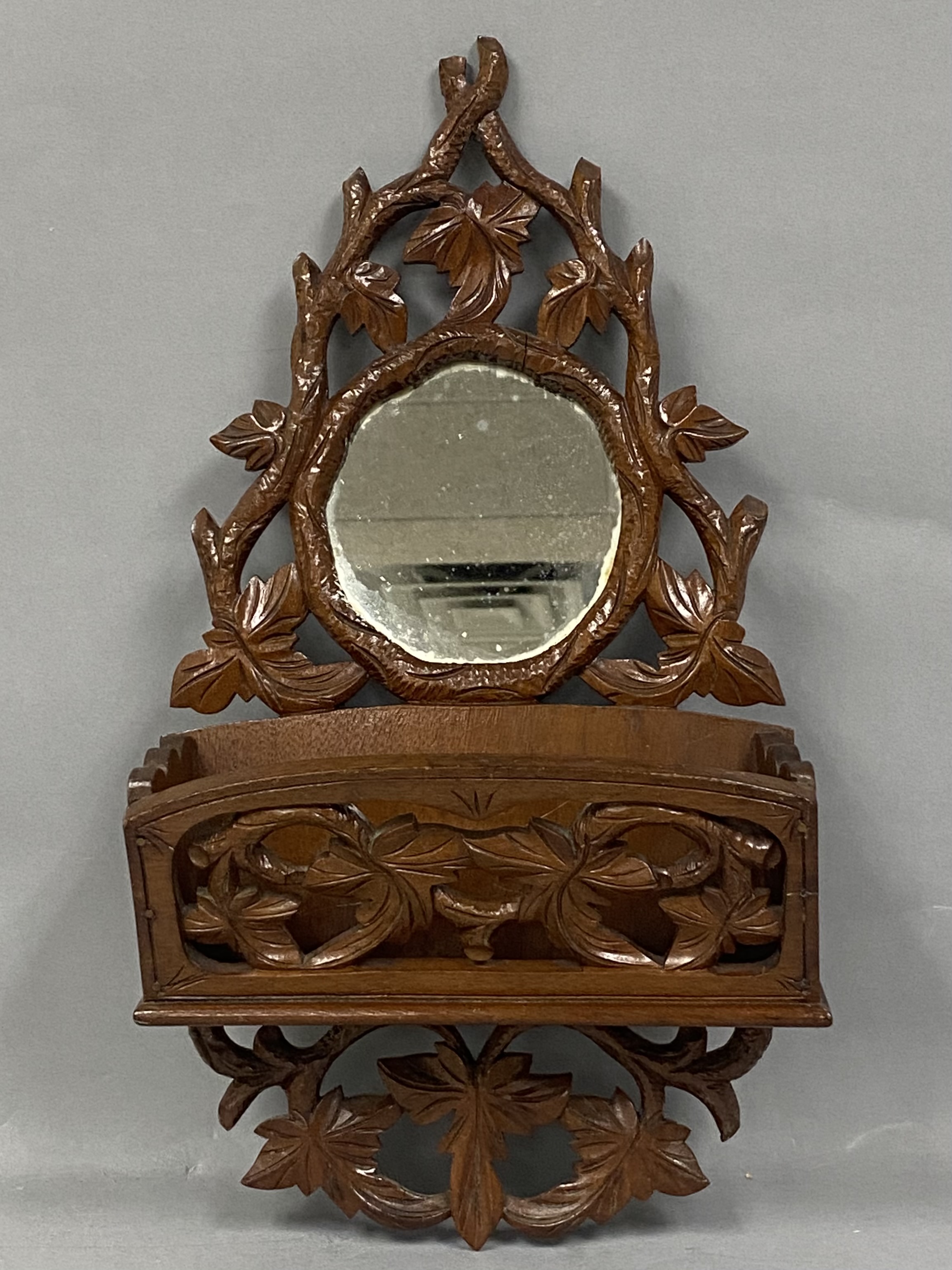 Carved Wooden Wall Pocket Mirror