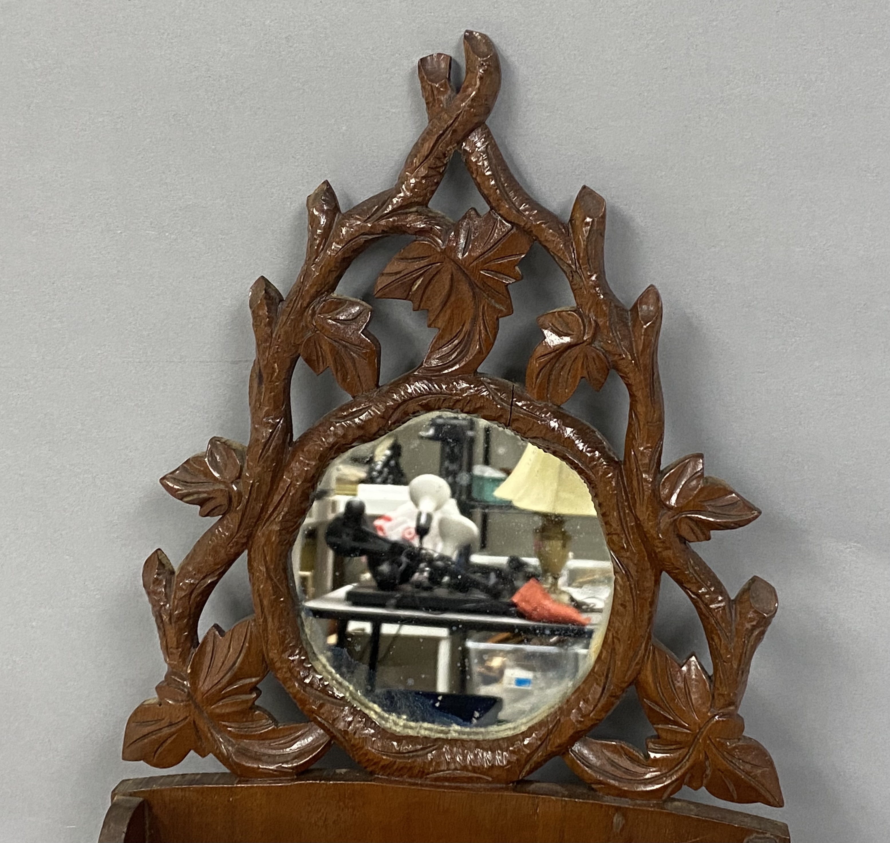Carved Wooden Wall Pocket Mirror