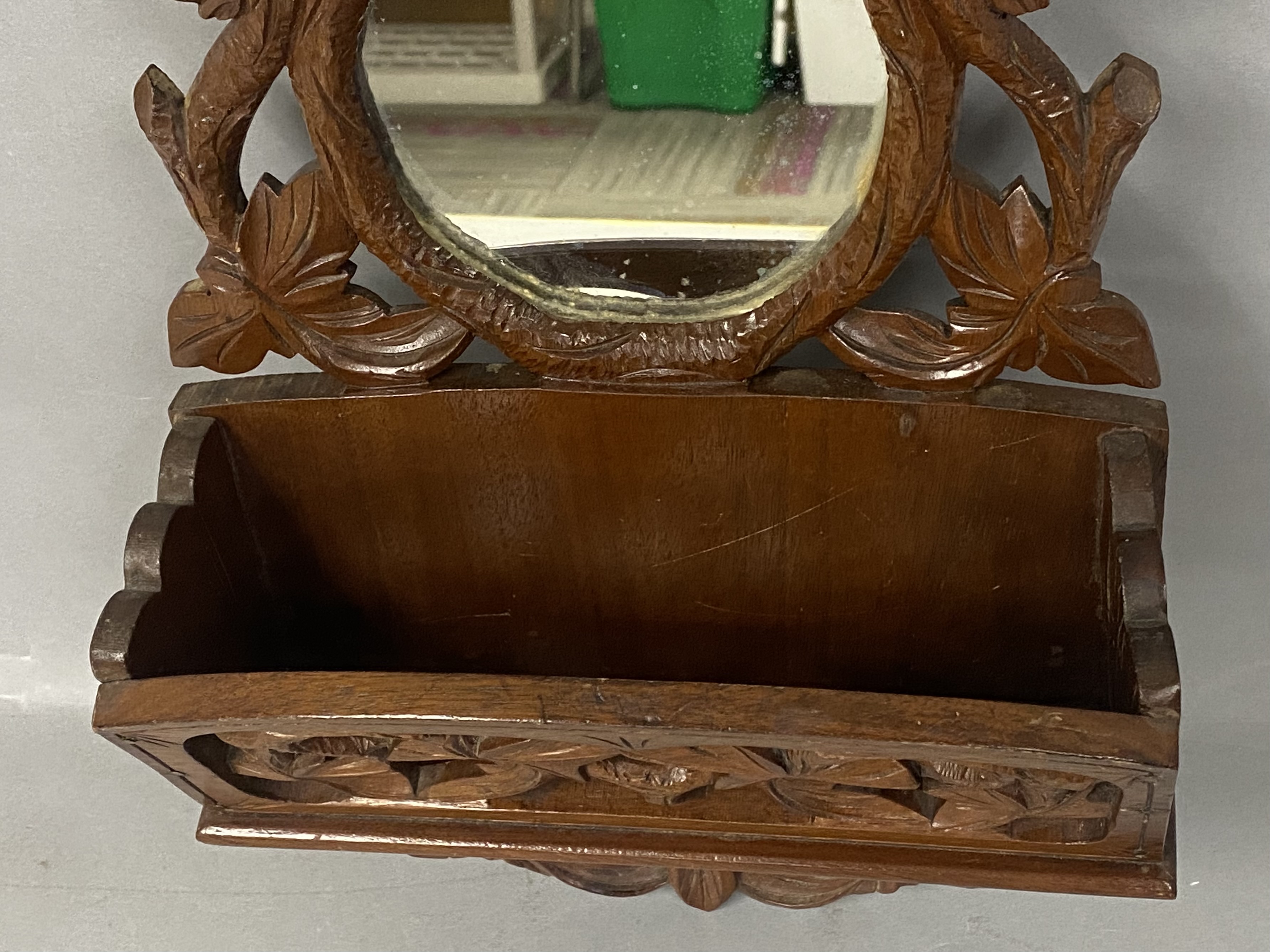 Carved Wooden Wall Pocket Mirror