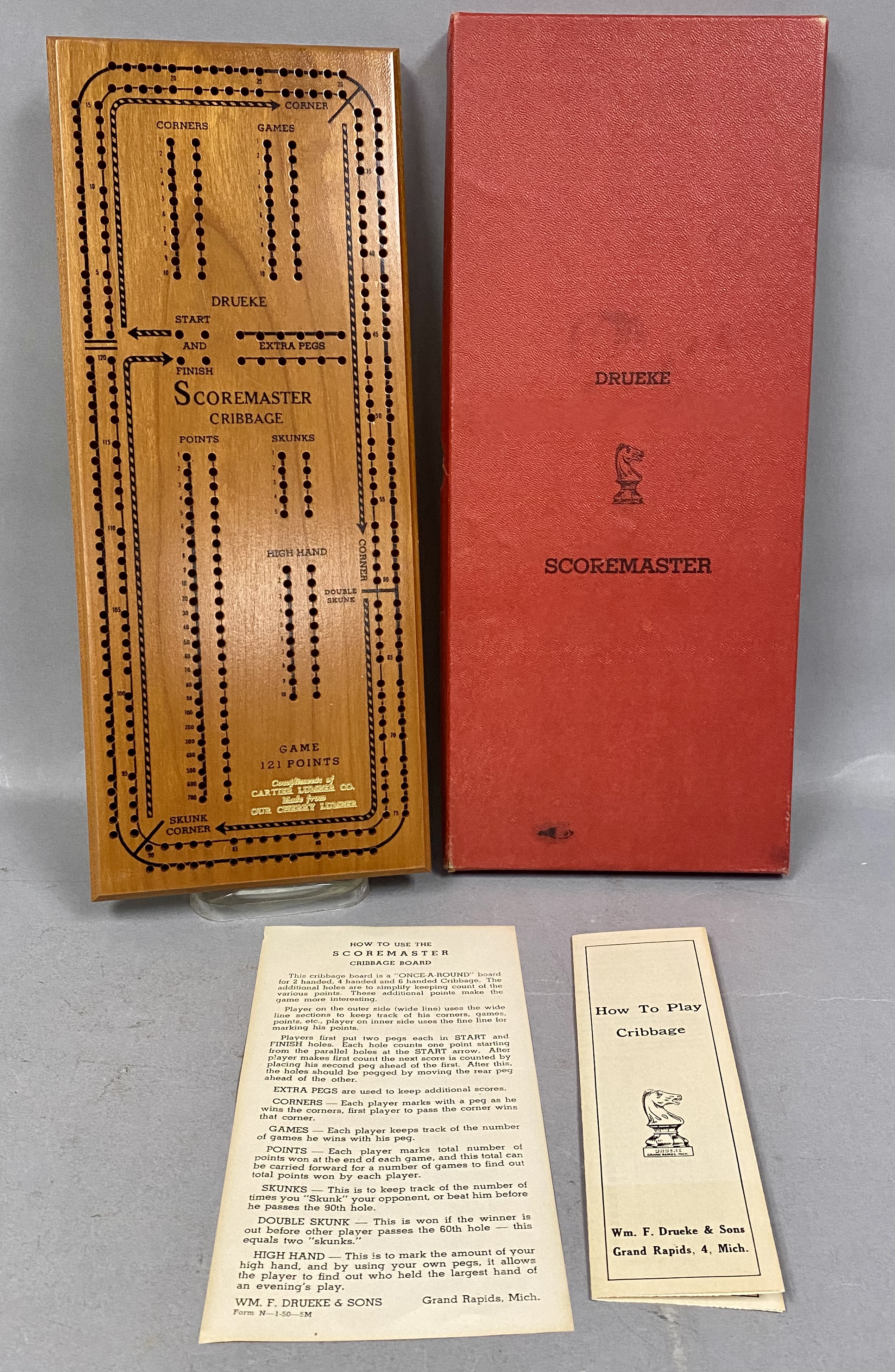 Drueke Cherry Scoremaster Cribbage Board No 1150