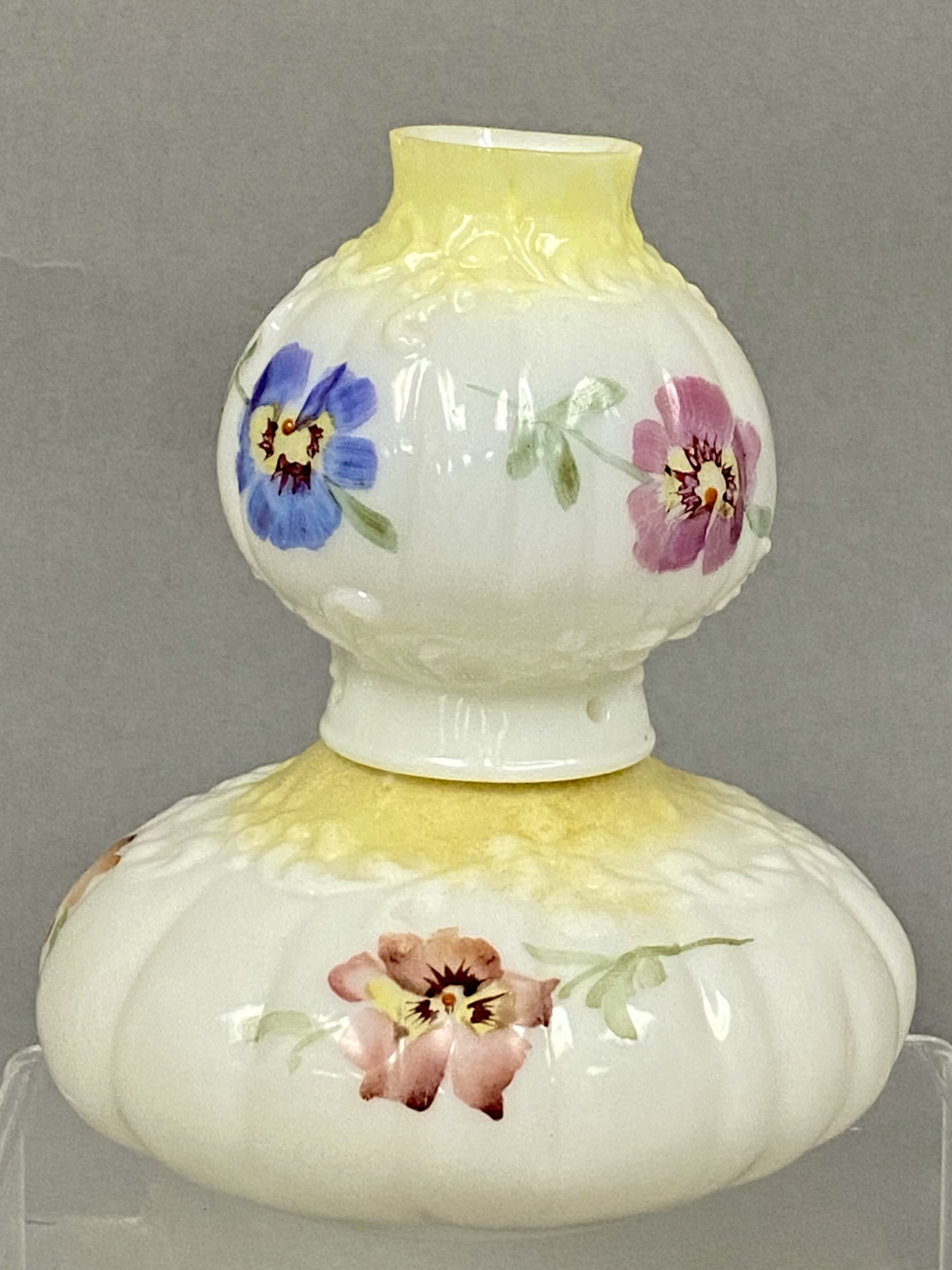 Milk Glass Hand Painted Pansy Miniature Lamp