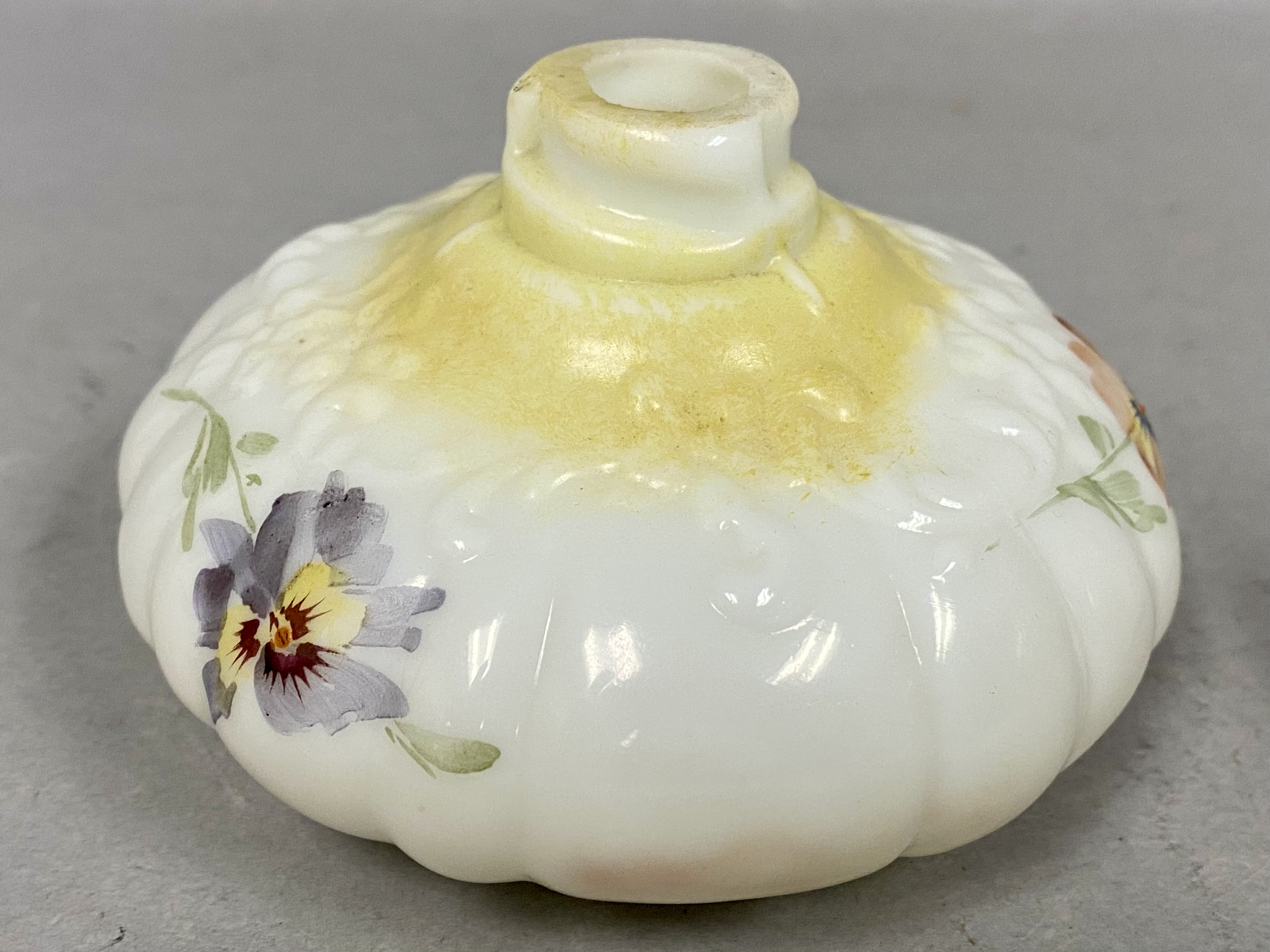 Milk Glass Hand Painted Pansy Miniature Lamp