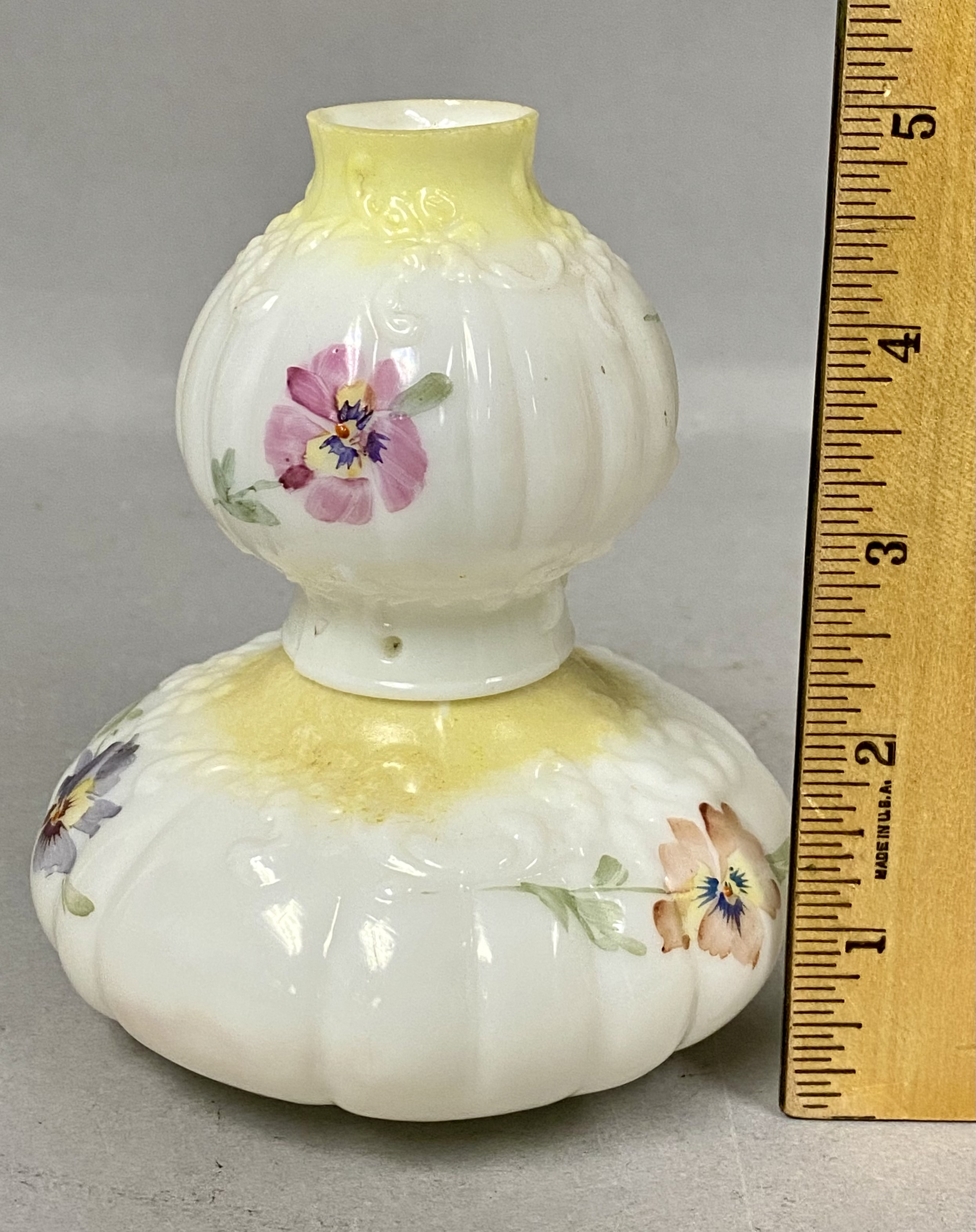 Milk Glass Hand Painted Pansy Miniature Lamp