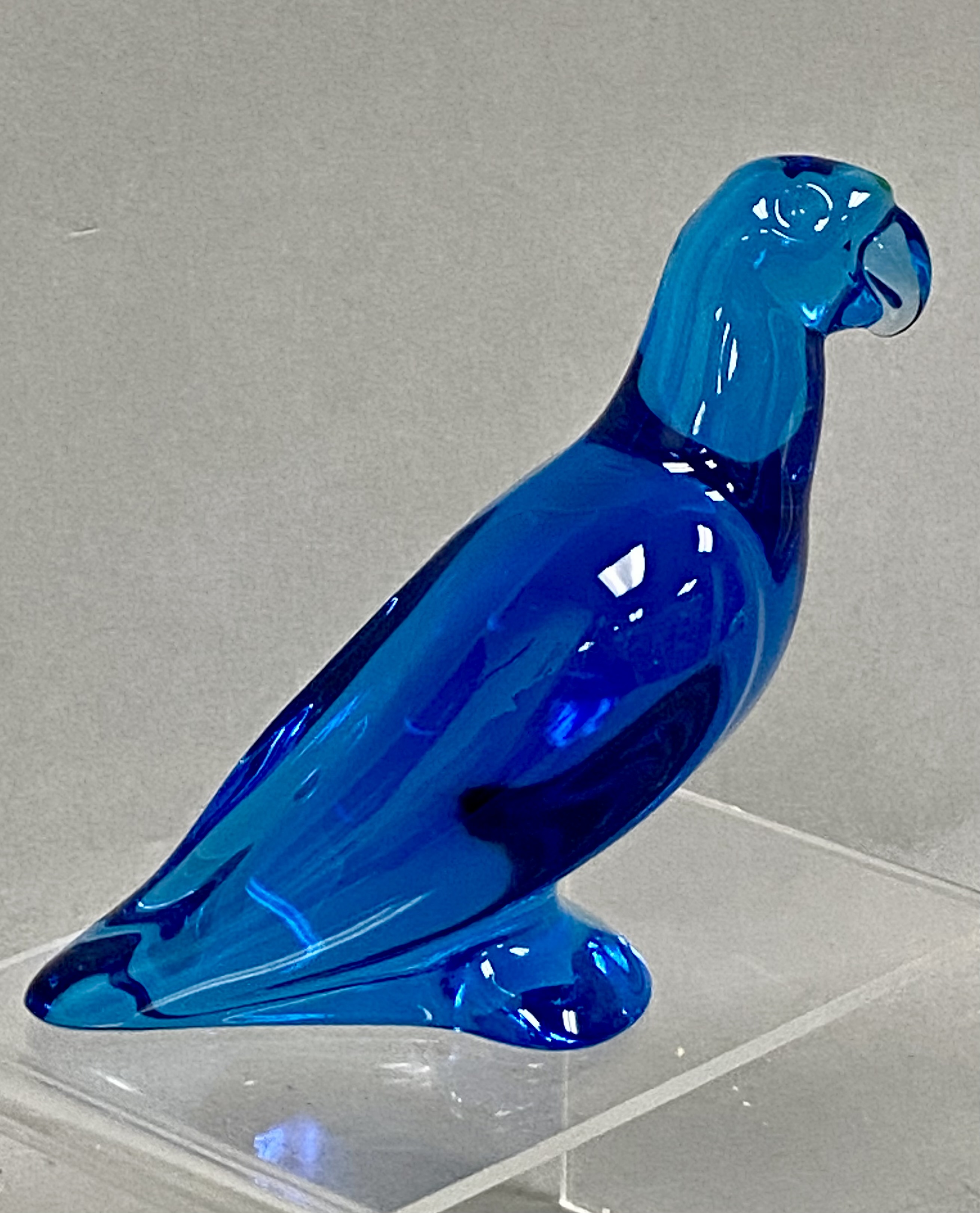 Baccarat Cobalt Blue Crystal Parrot Figurine