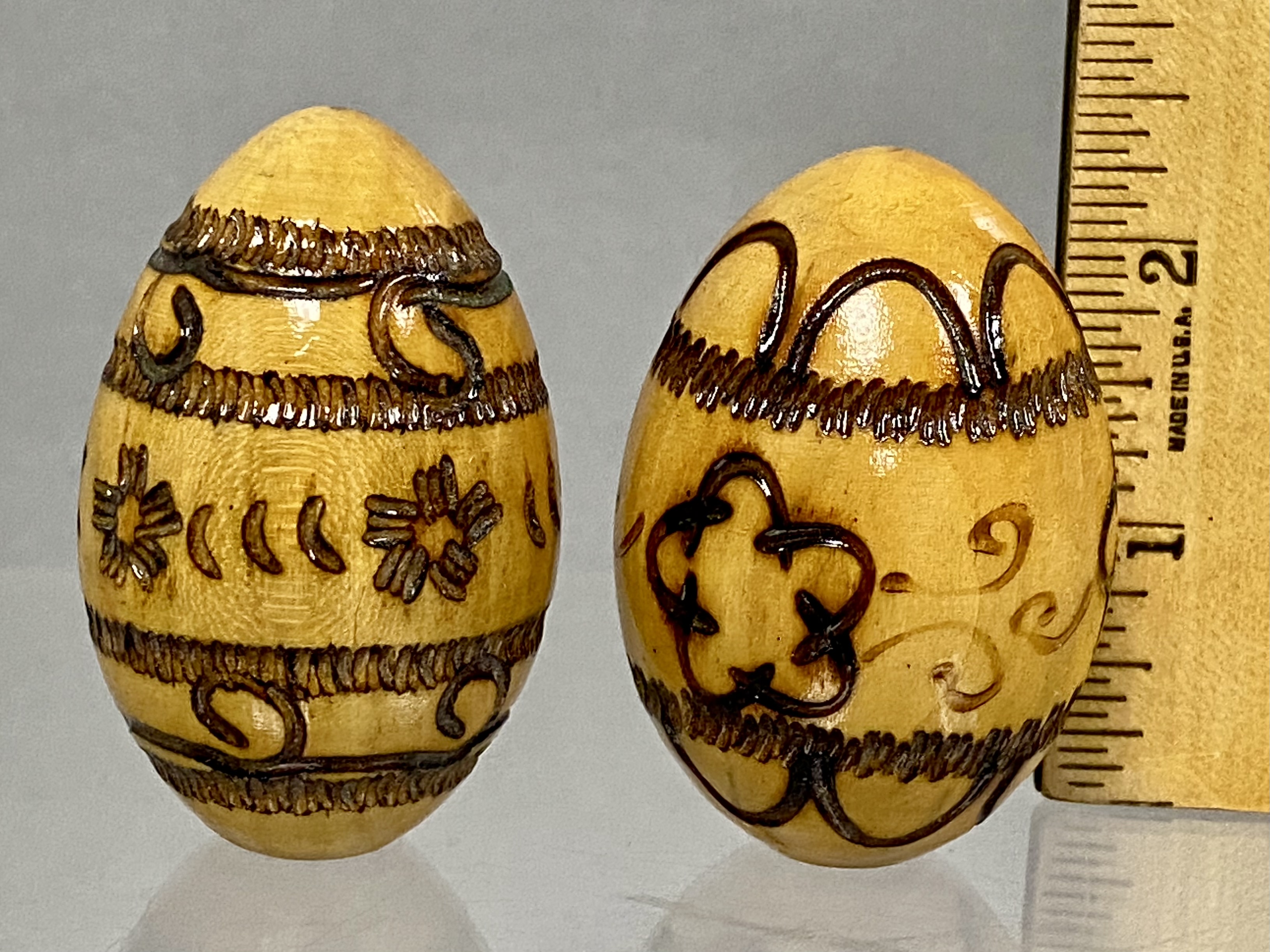 Trio of Hand Decorated Wooden Eggs