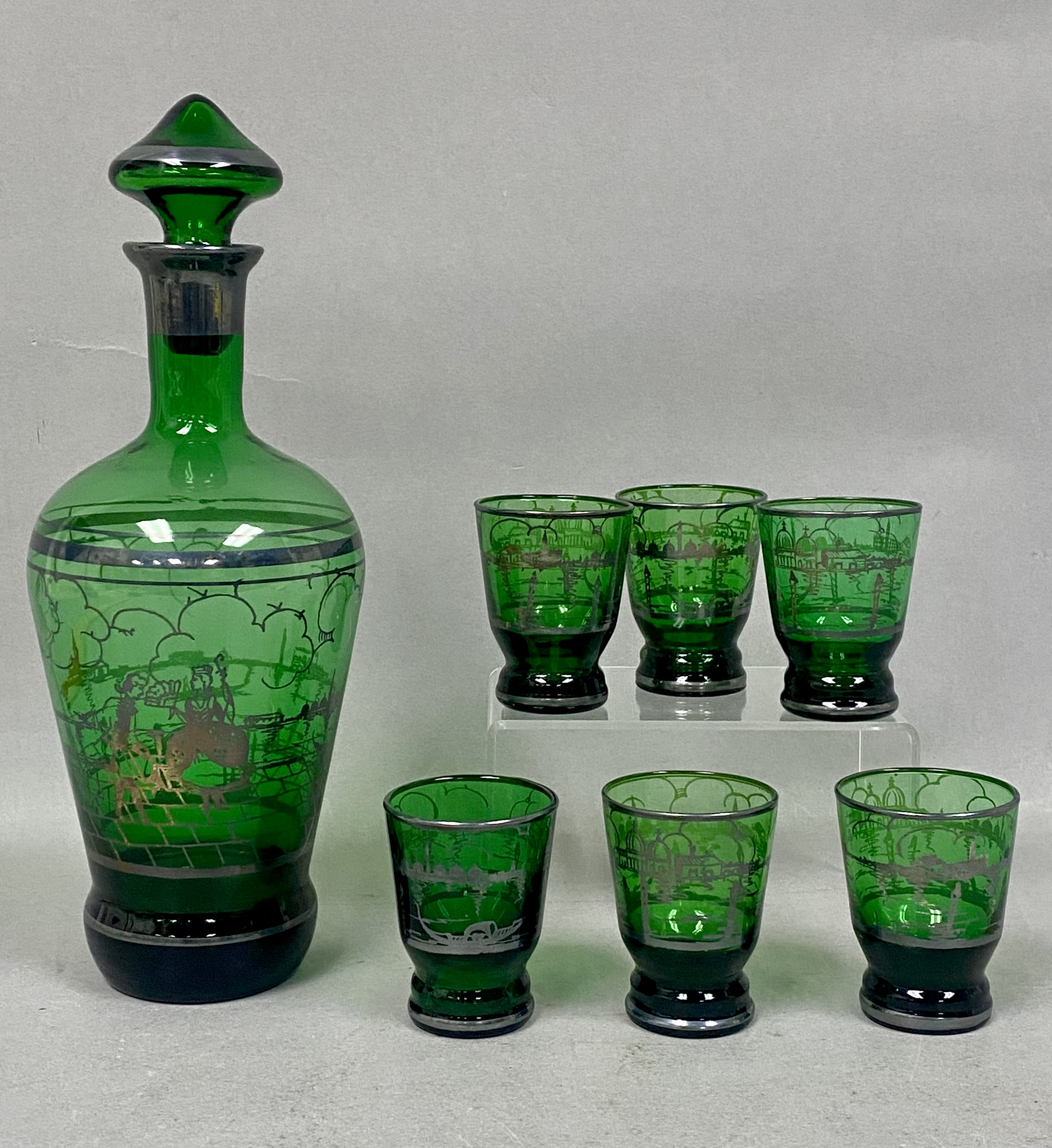 Venetian Green Glass Decanter Set