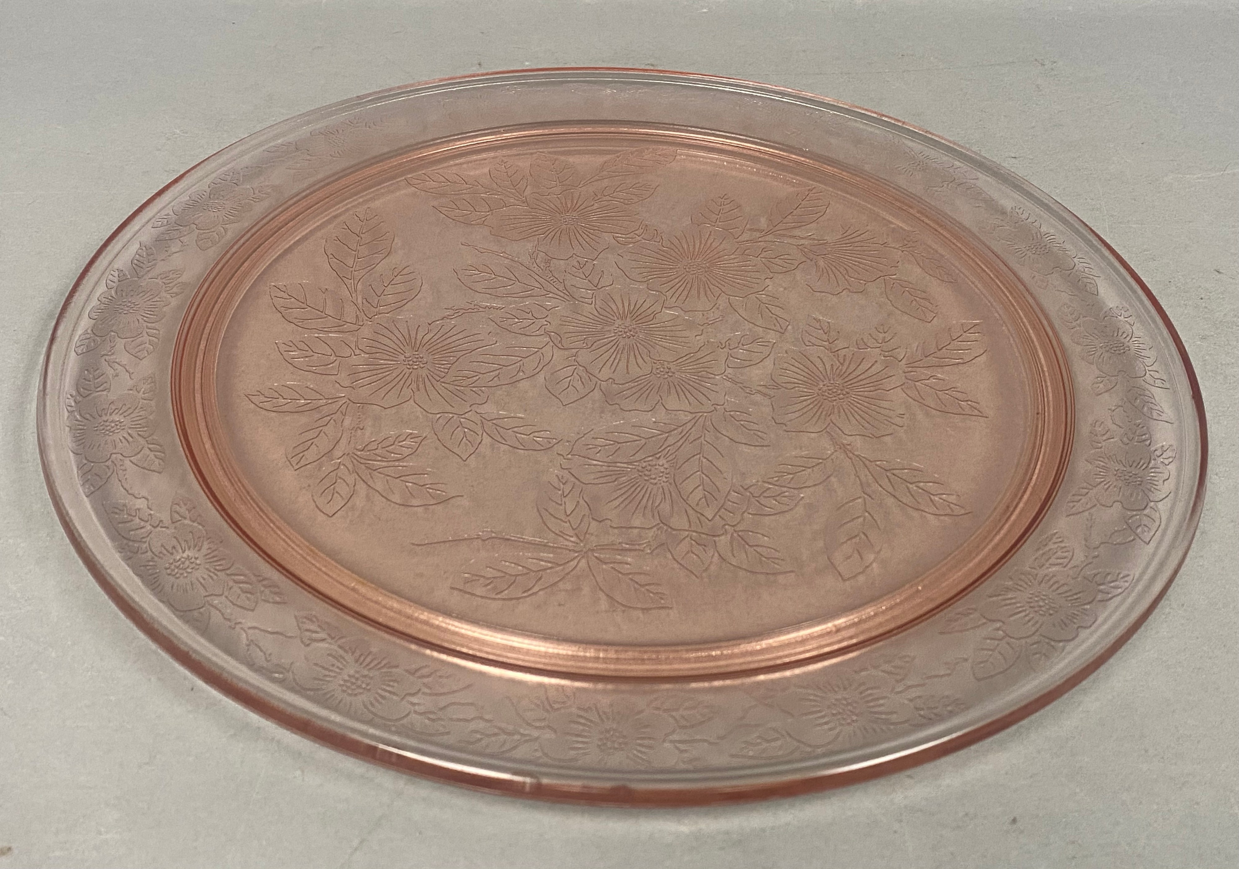 Pink Dogwood Pressed Glass Chop Plate