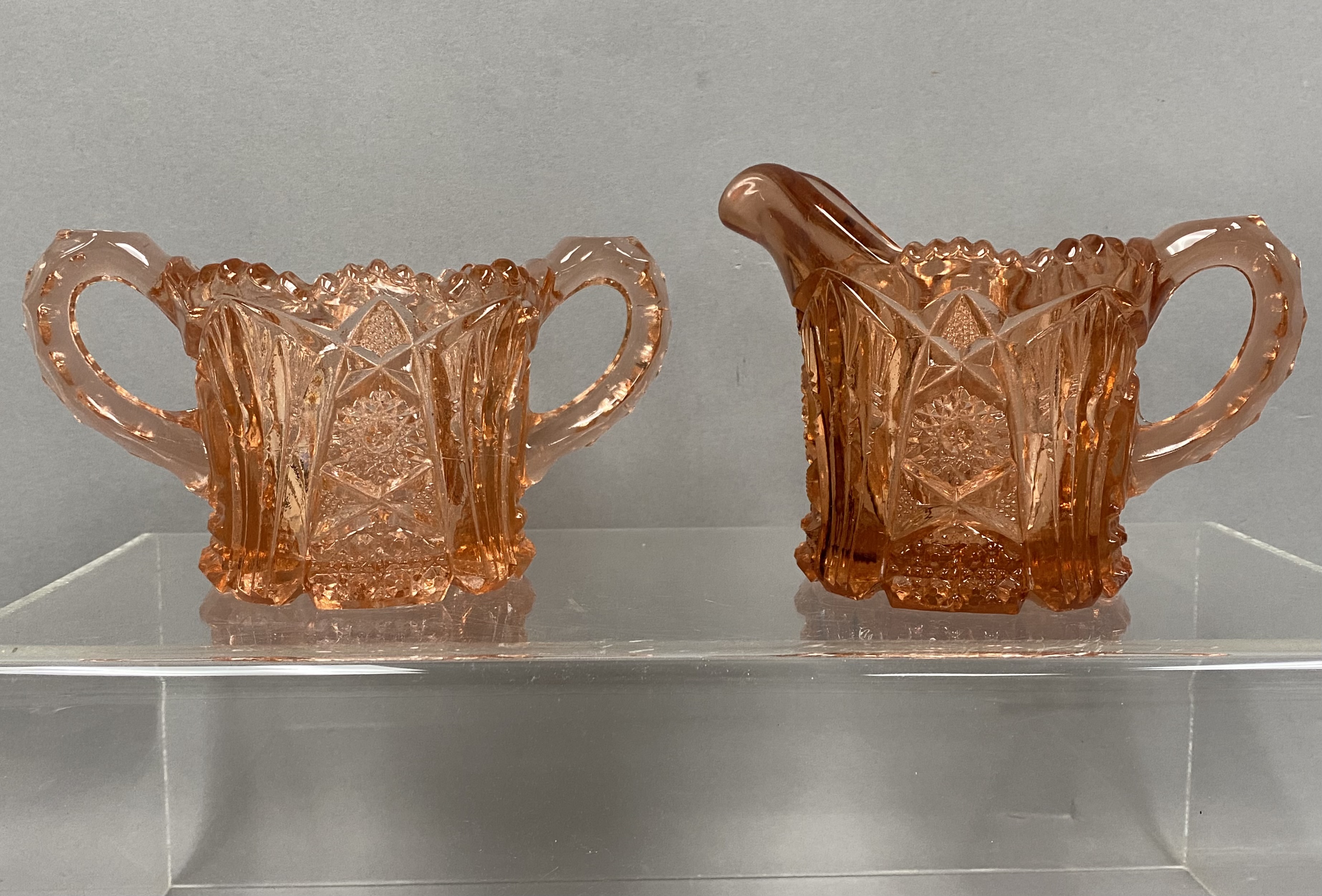 Pink Pressed Glass Creamer & Open Sugar Bowl
