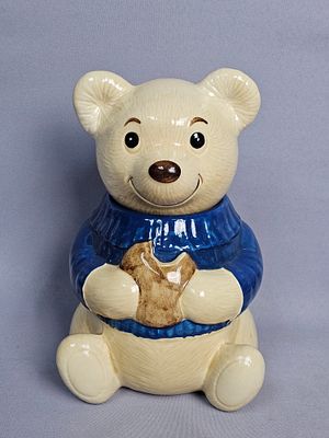 Vintage Teddy Bear Cookie Jar. The piece features a textured, fur-like surface finished in a 