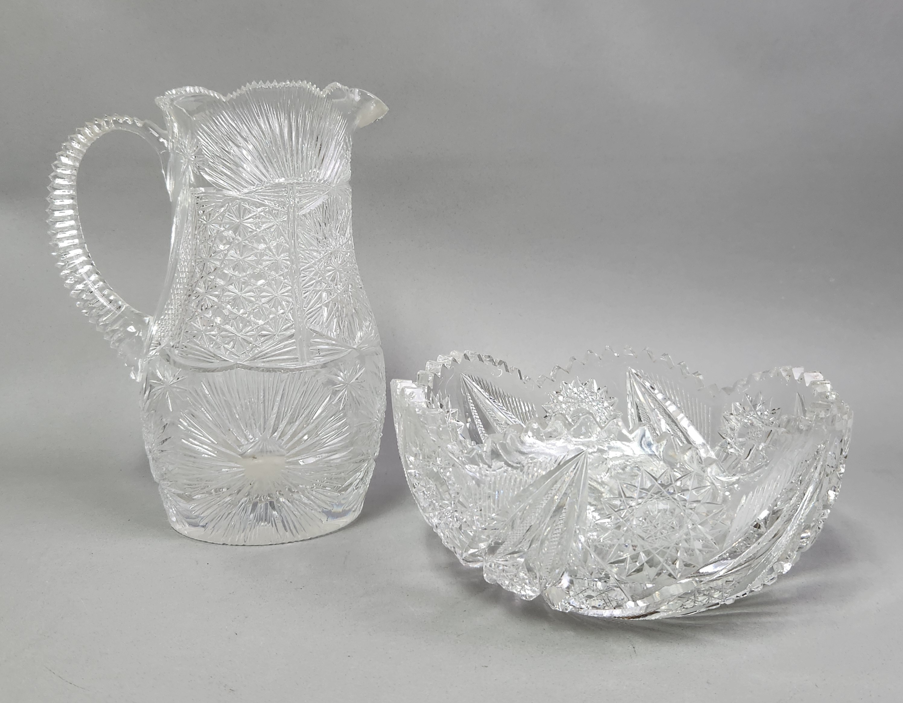 American Brilliant Cut Glass Pitcher & Bowl
