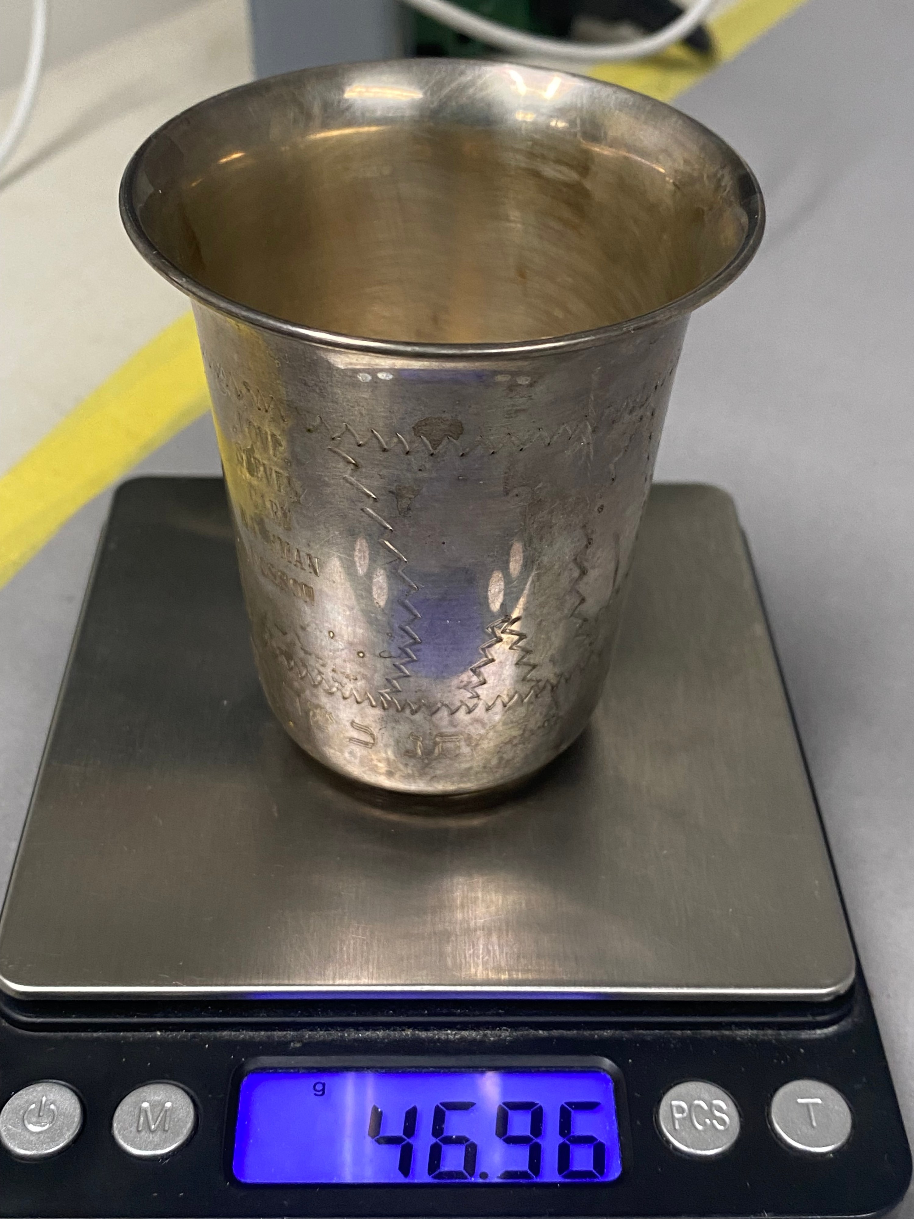 ESCO Sterling Engraved Kiddush Cup 46.96 Grams