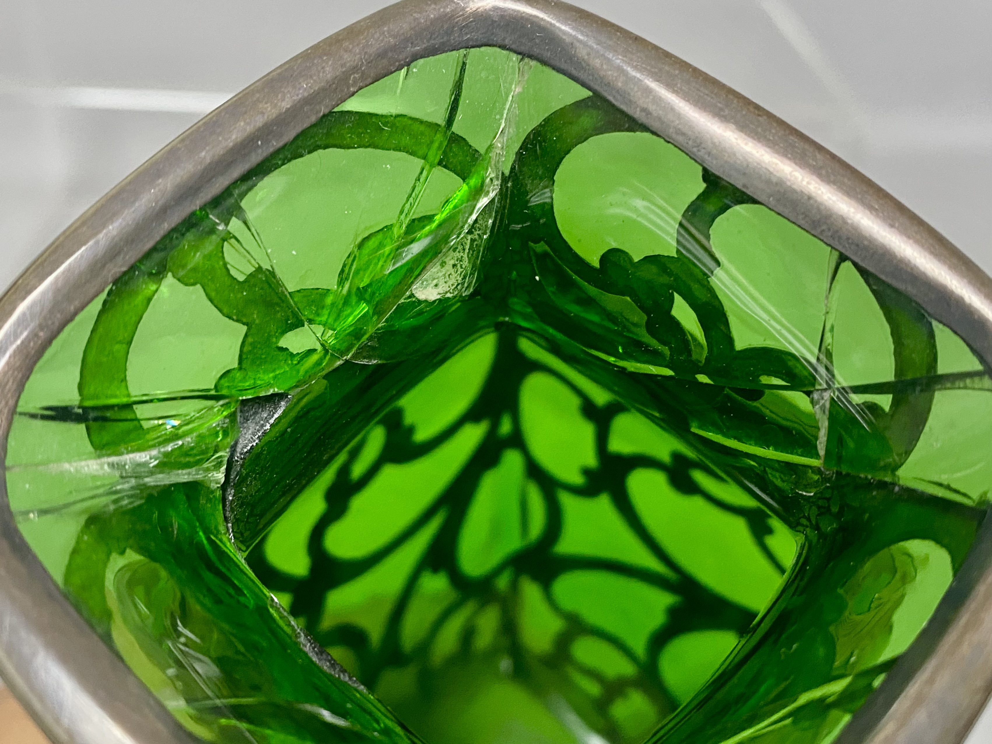 Alvin Sterling Overlay Emerald Green Glass Vase