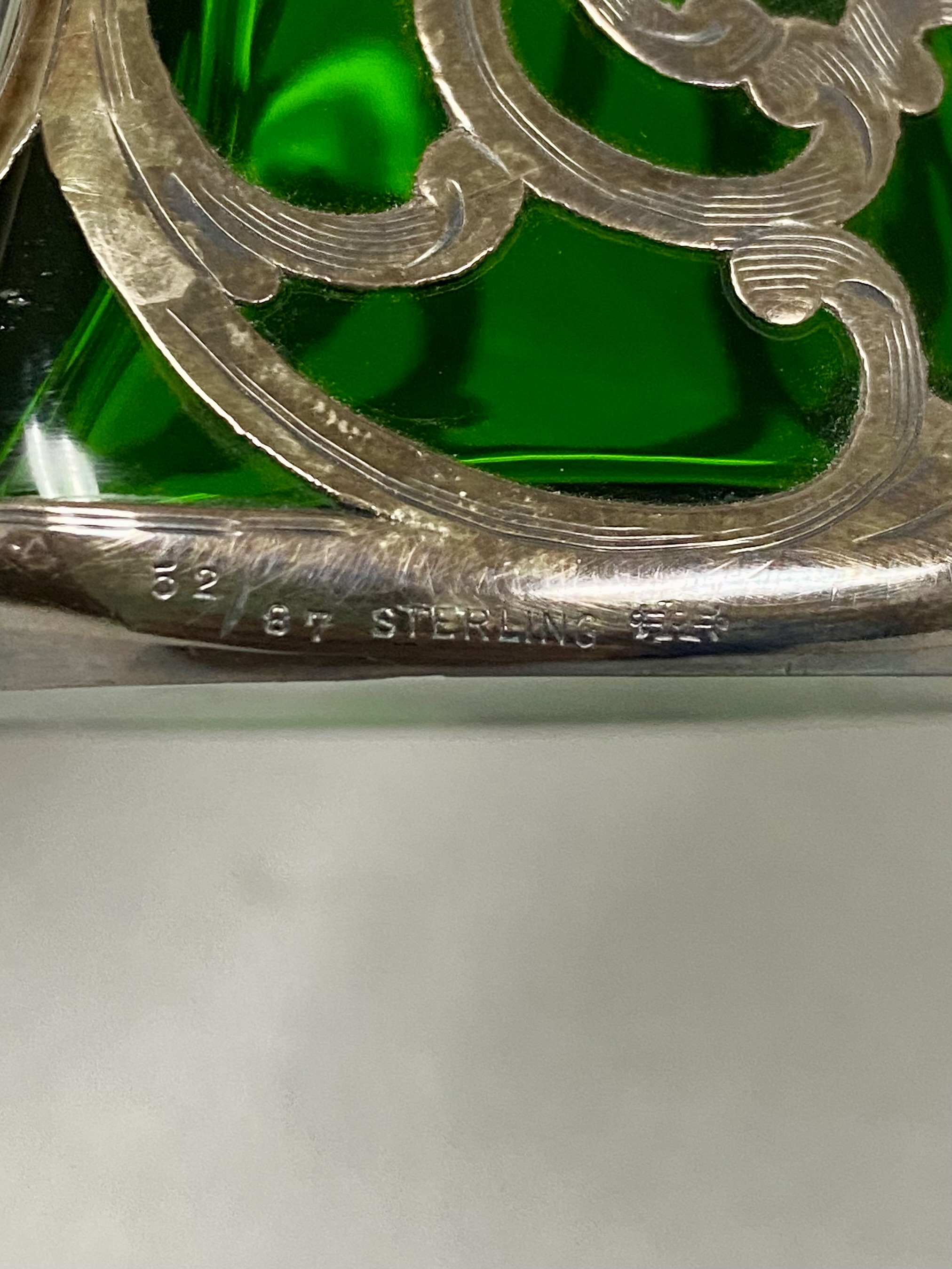 Alvin Sterling Overlay Emerald Green Glass Vase