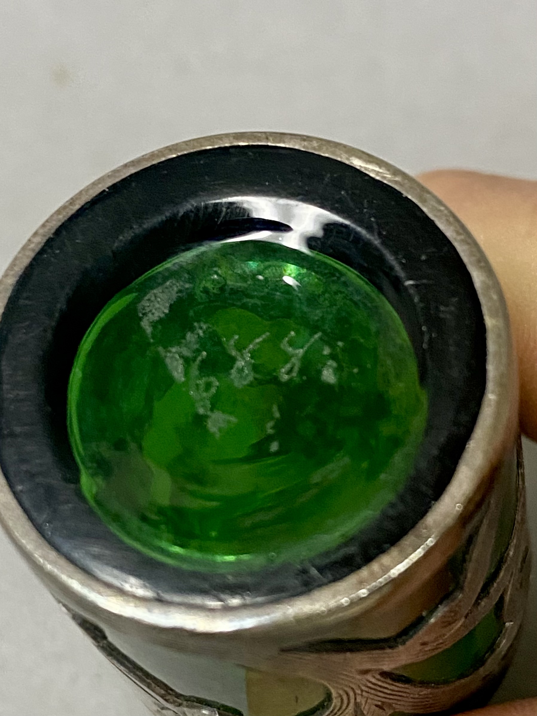 Sterling Silver Overlay Green Glass Scent Bottle