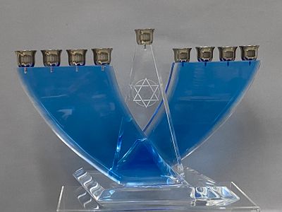 Henri Acrylic & Silver-Plated Geometric Menorah. A contemporary Hanukkah menorah, or Hanukkiah 